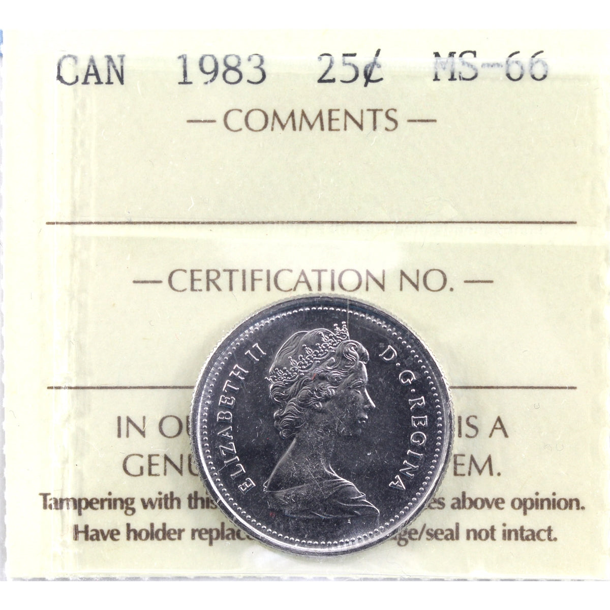 1983 Canada 25-cents ICCS Certified MS-66