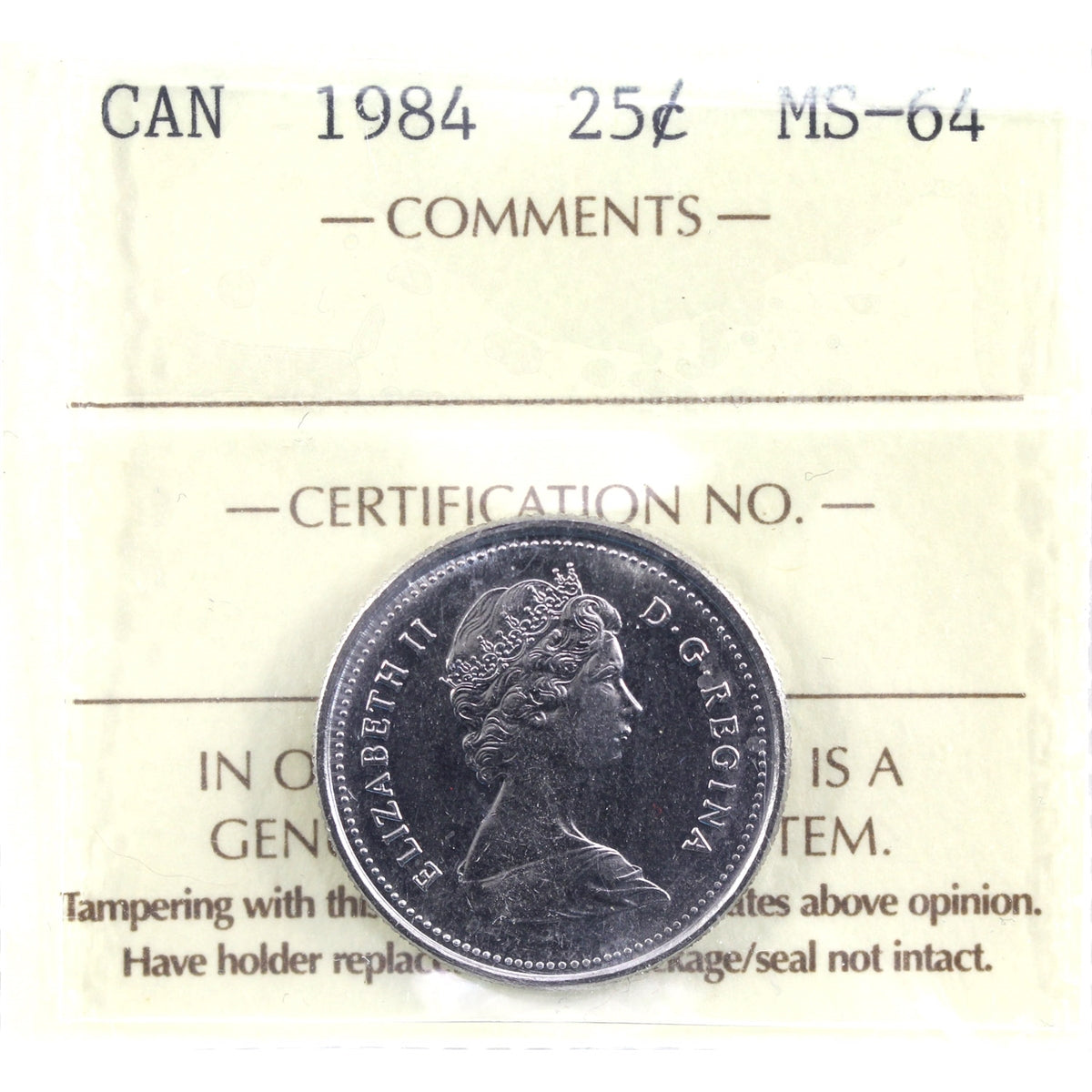 1984 Canada 25-cents ICCS Certified MS-64