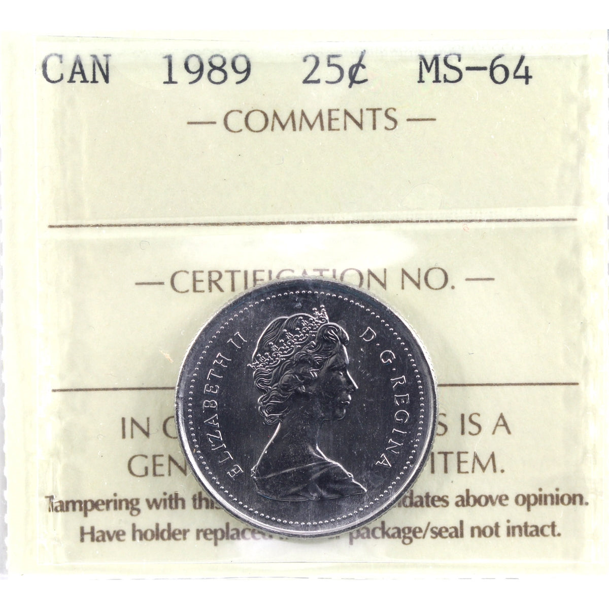 1989 Canada 25-cents ICCS Certified MS-64