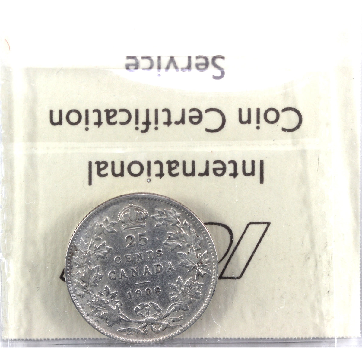 1908 Canada 25-cents ICCS Certified F12