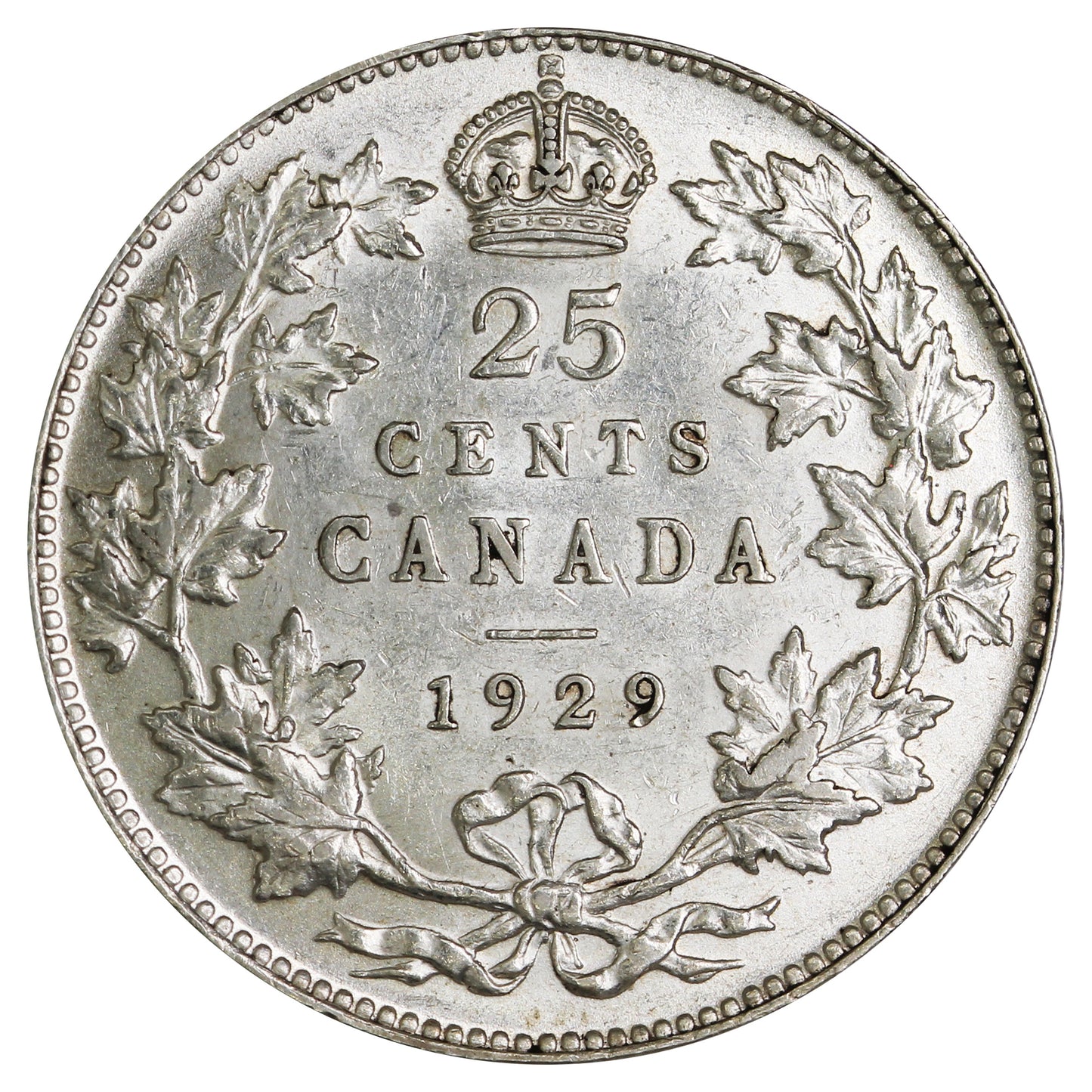 1929 Canada 25-cents Almost Uncirculated (AU-50) $