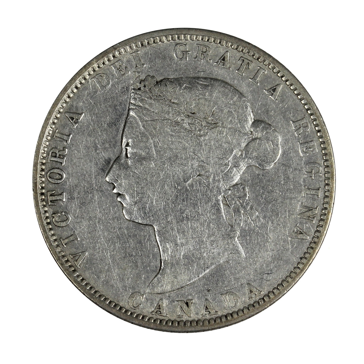 1885 Straight Top 5 Canada 25-cents F-VF (F15) $