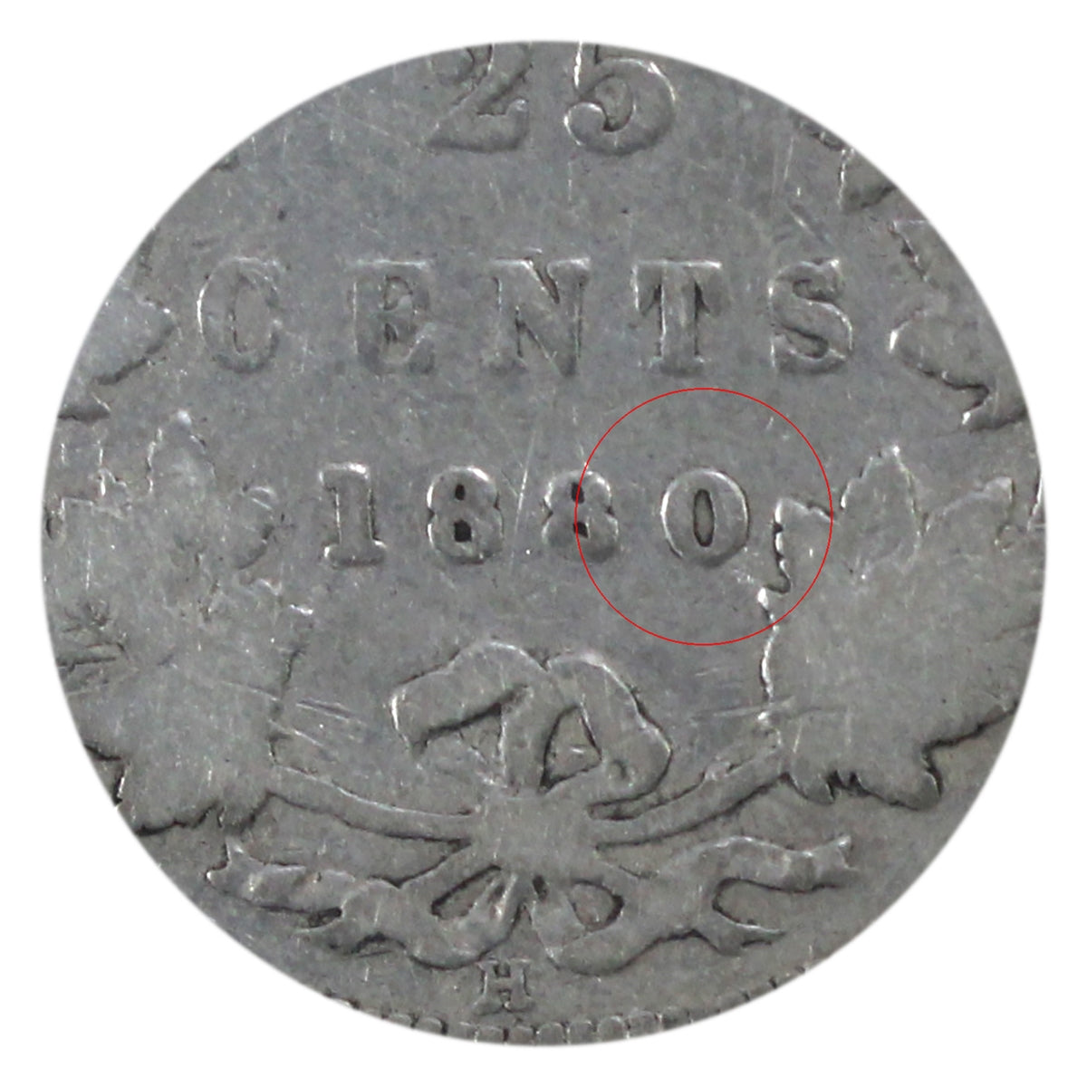 1880H Narrow/Wide 0 Canada 25-cents ICCS Certified G6