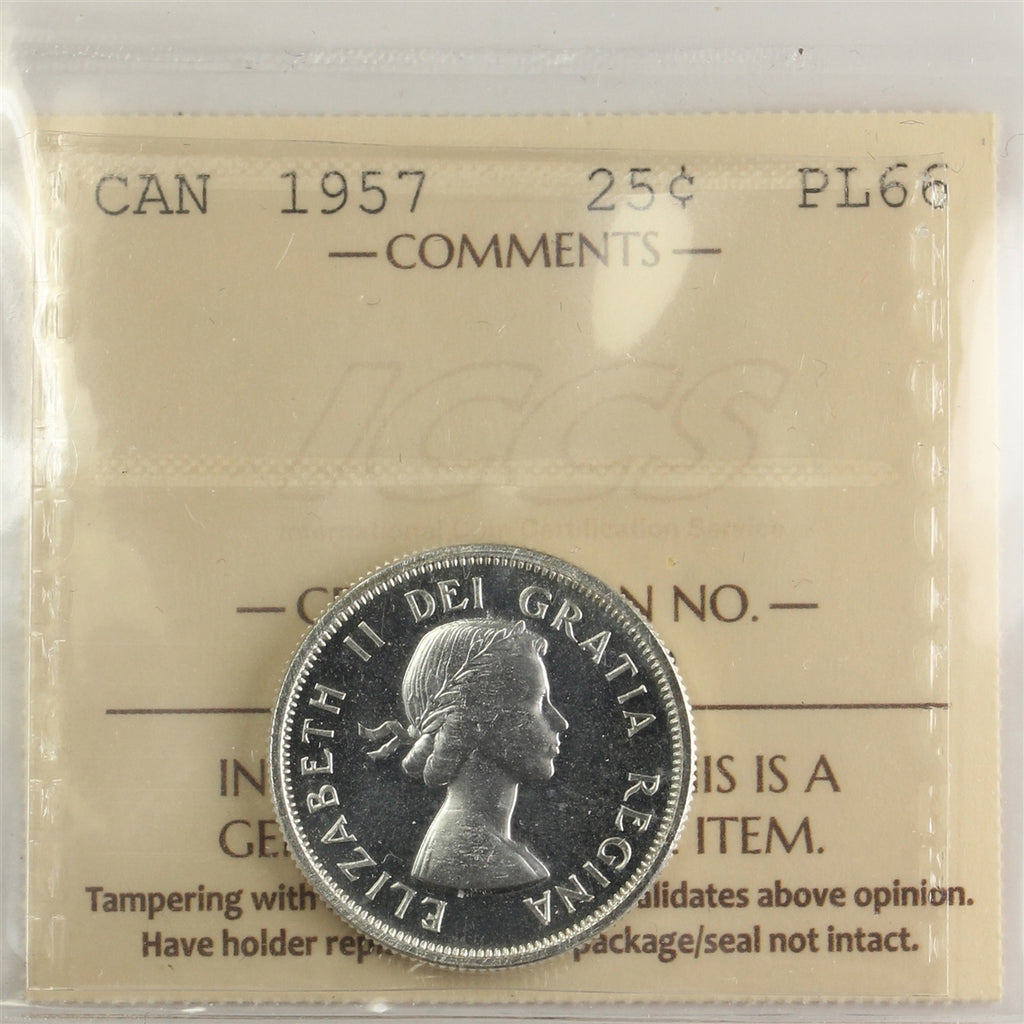1957 Canada 25-cents ICCS Certified PL-66