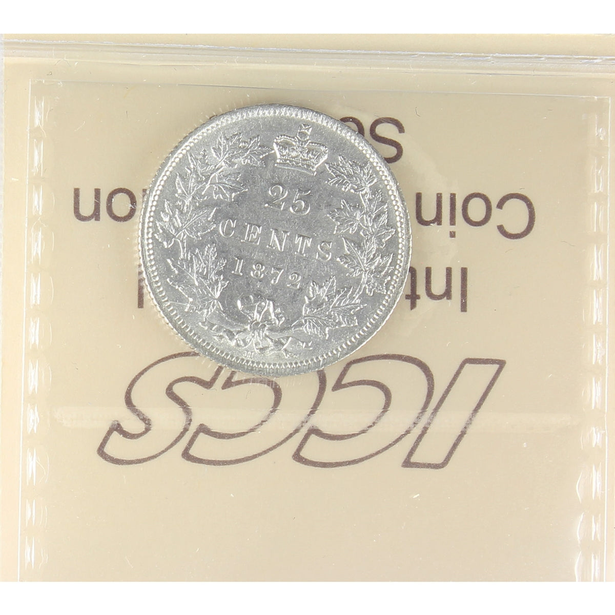 1872H Obv. 2 Canada 25-cents ICCS Certified AU-50