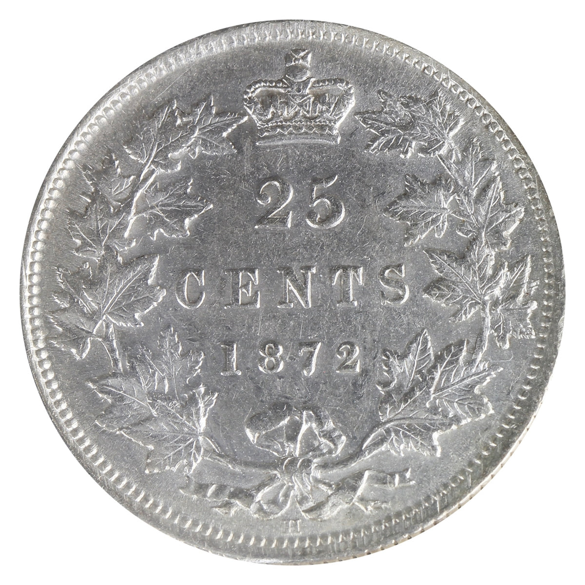 1872H Obv. 2 Canada 25-cents ICCS Certified AU-50