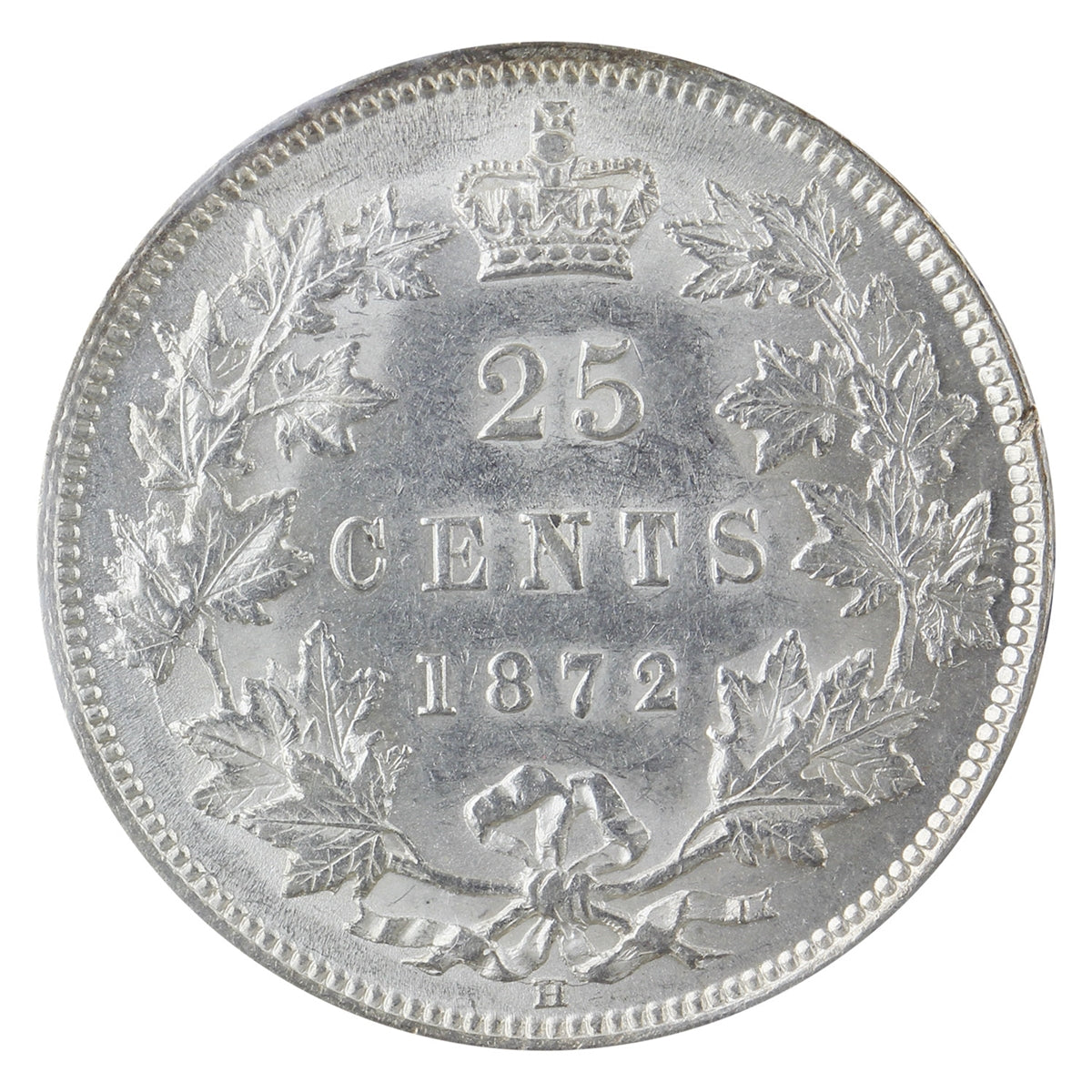1872H Obv. 2 Canada 25-cents ICCS Certified EF45