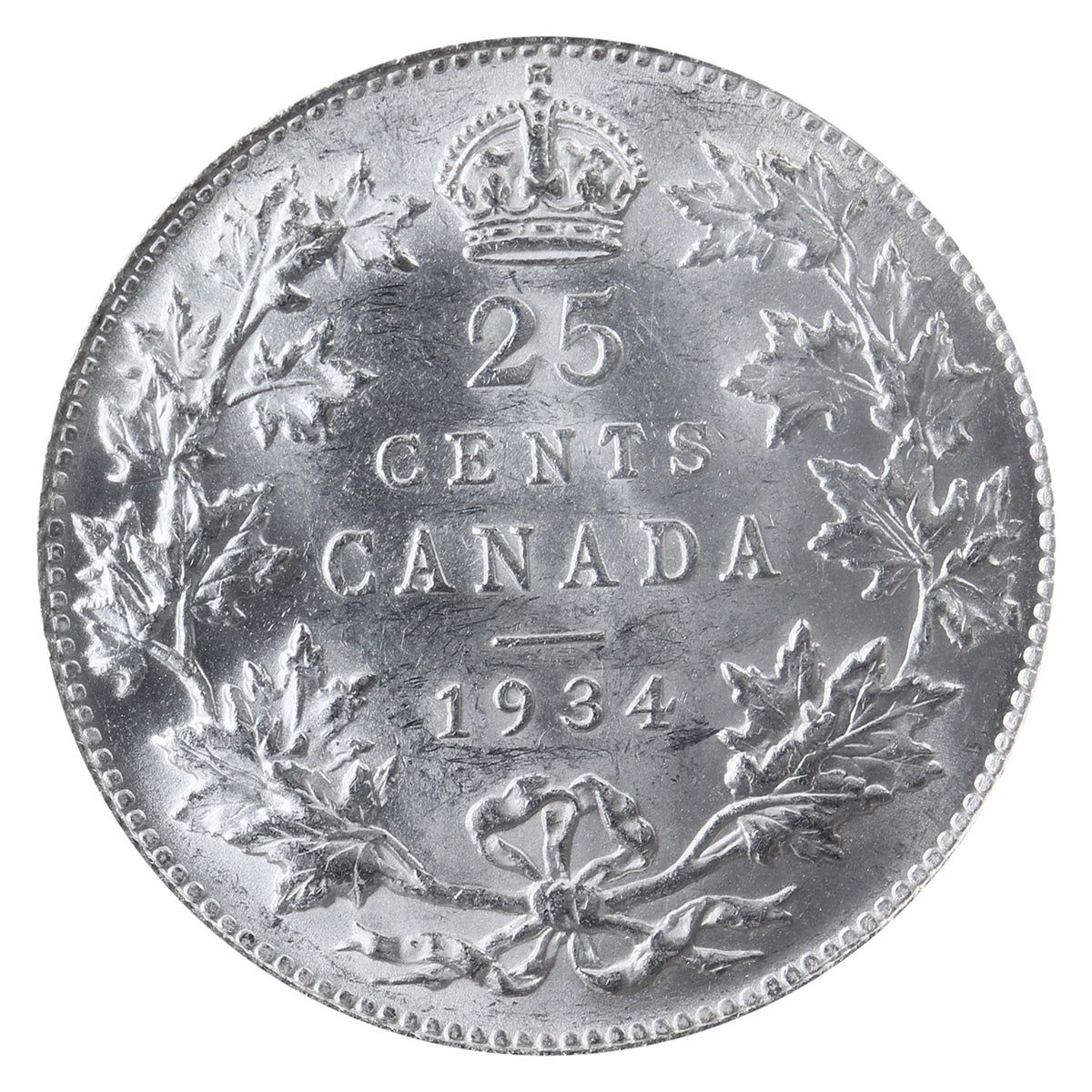 1934 Canada 25-cents ICCS Certified AU55