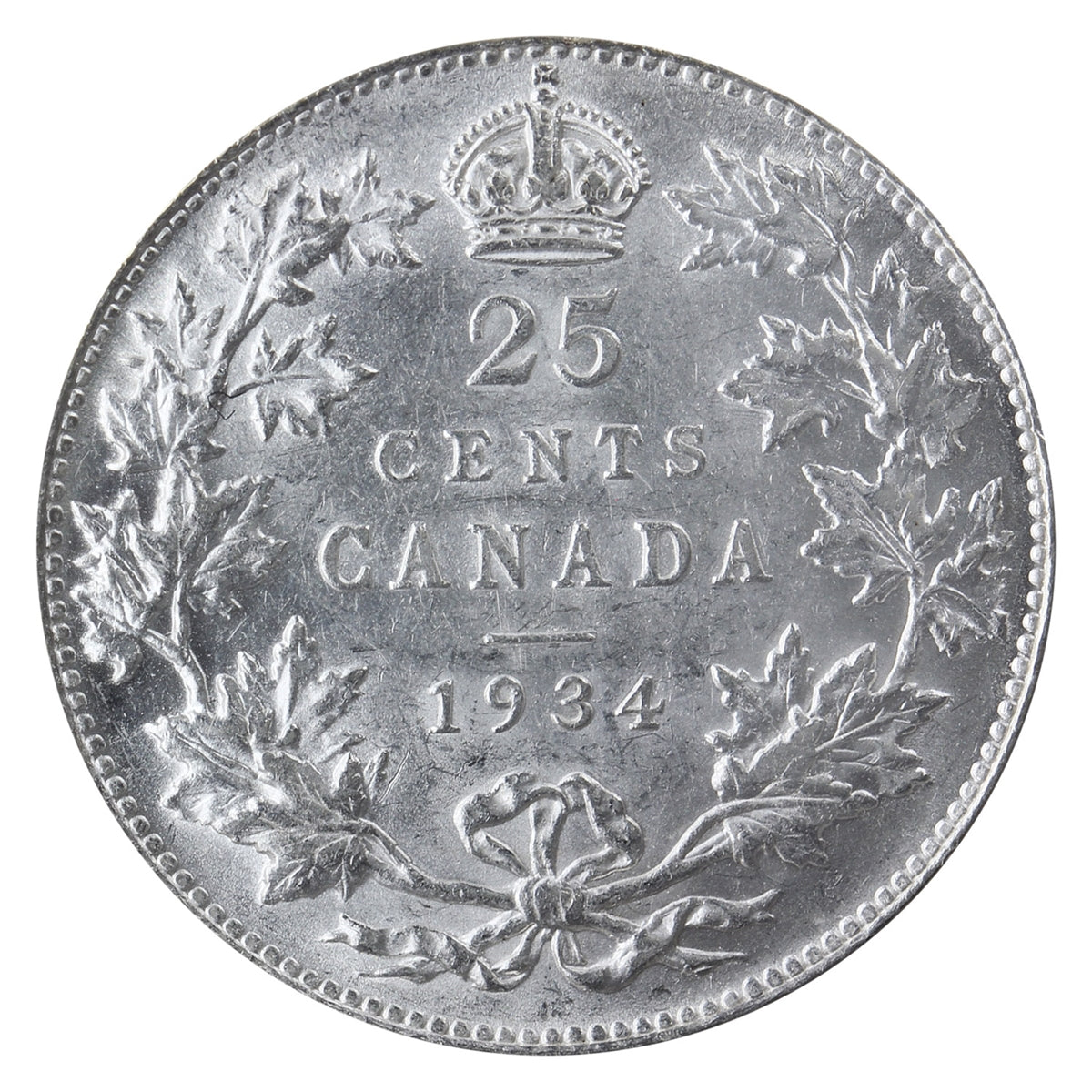 1934 Canada 25-cents ICCS Certified AU50