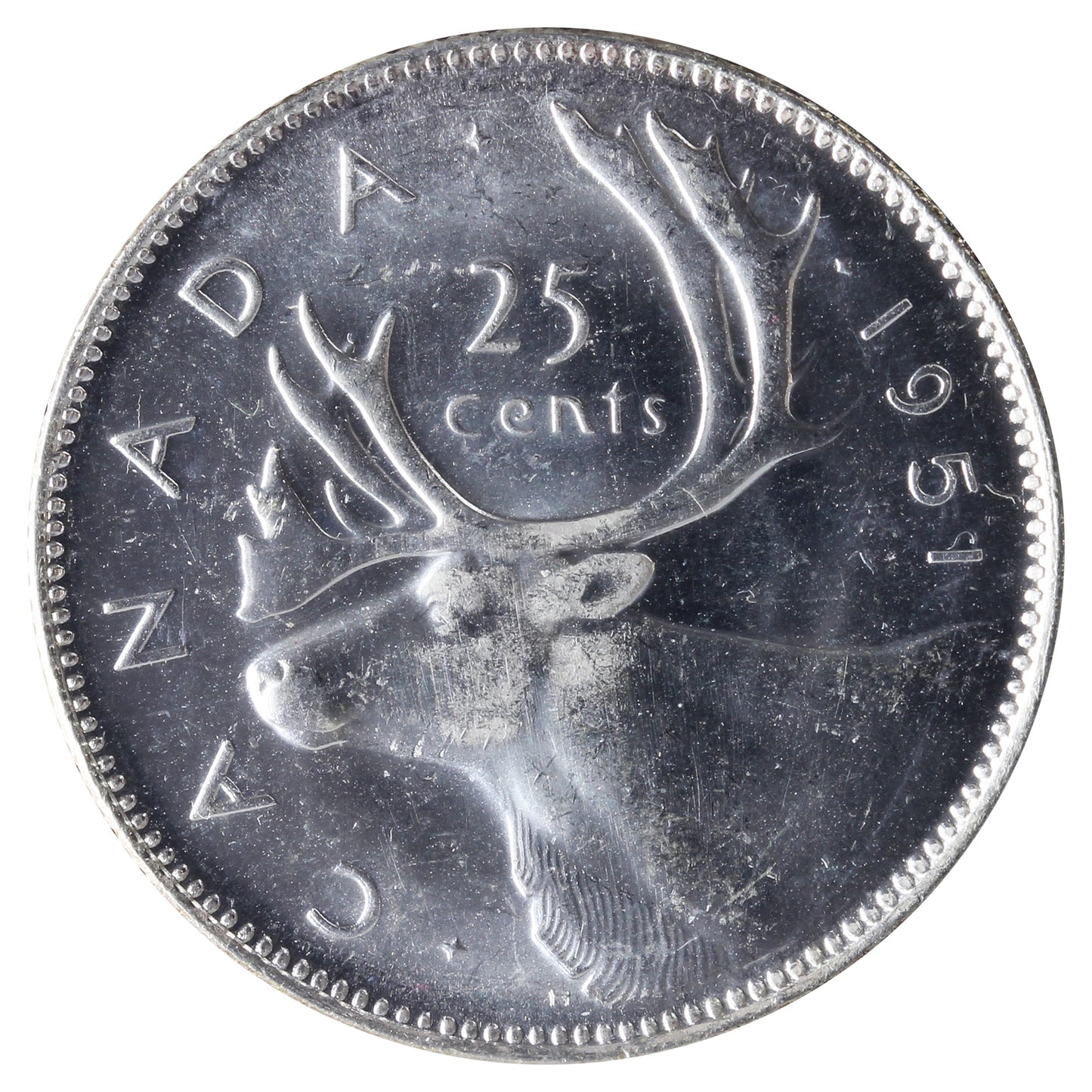 1951 High Relief Canada 25-cents ICCS Certified MS65