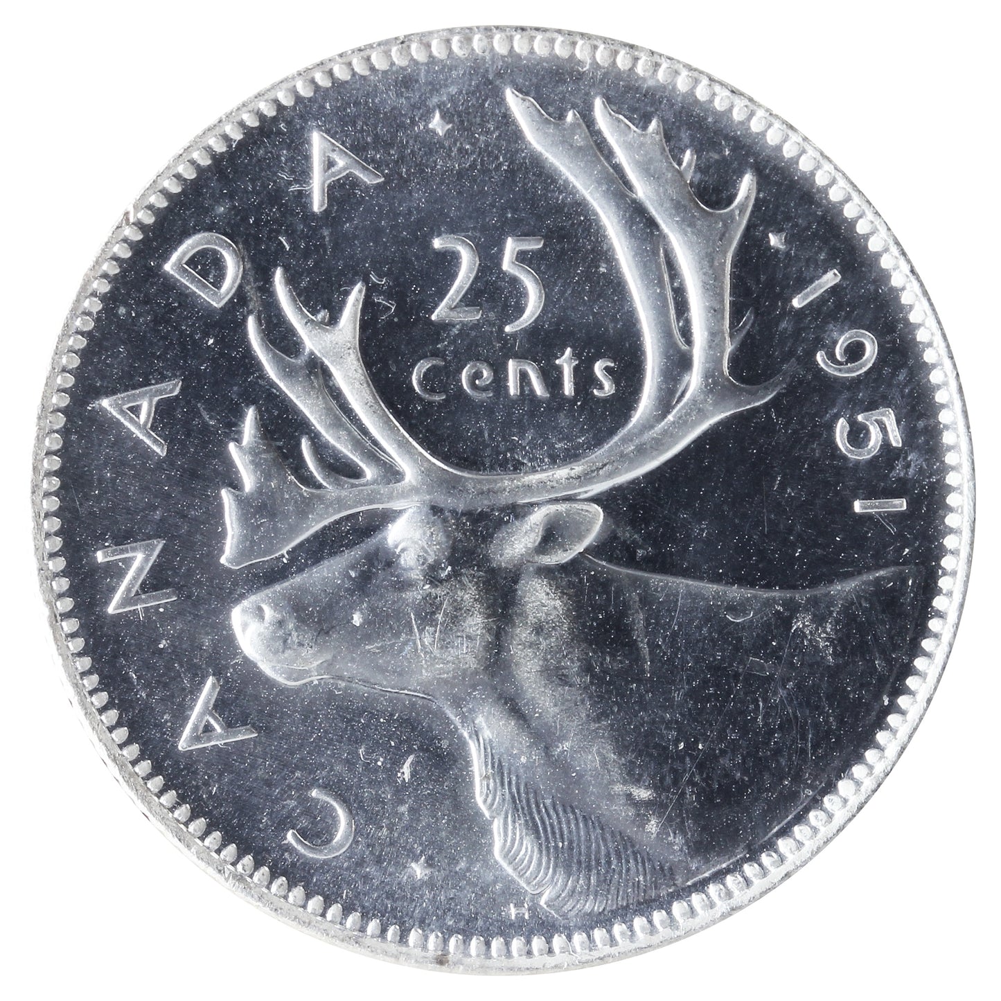 1951 Low Relief Canada 25-cents ICCS Certified PL64