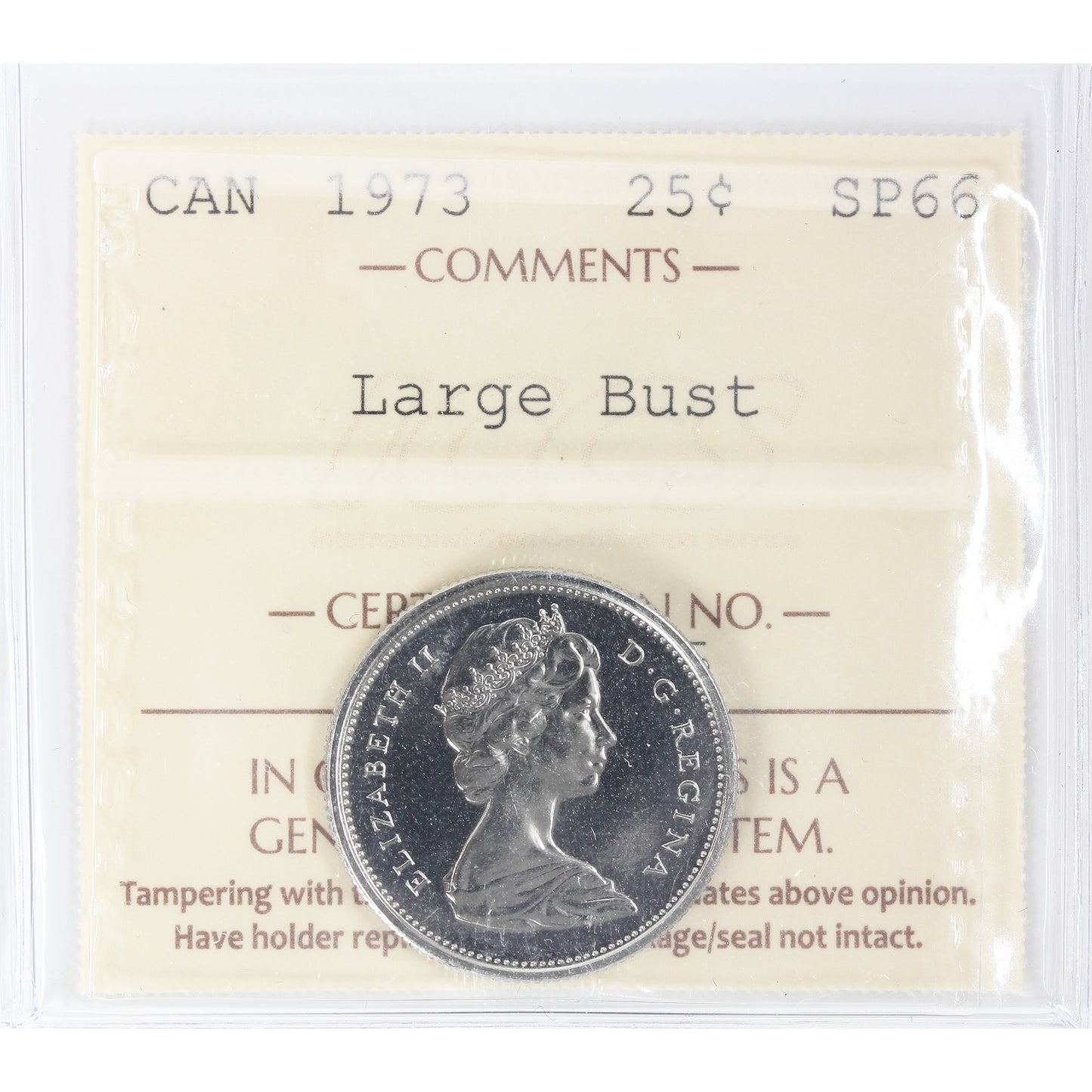 1973 Large Bust Canada 25-cents ICCS Certified SP66