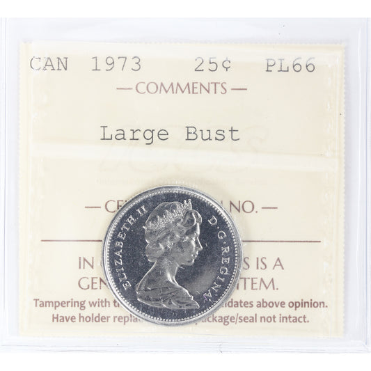 1973 Large Bust Canada 25-cents ICCS Certified PL66