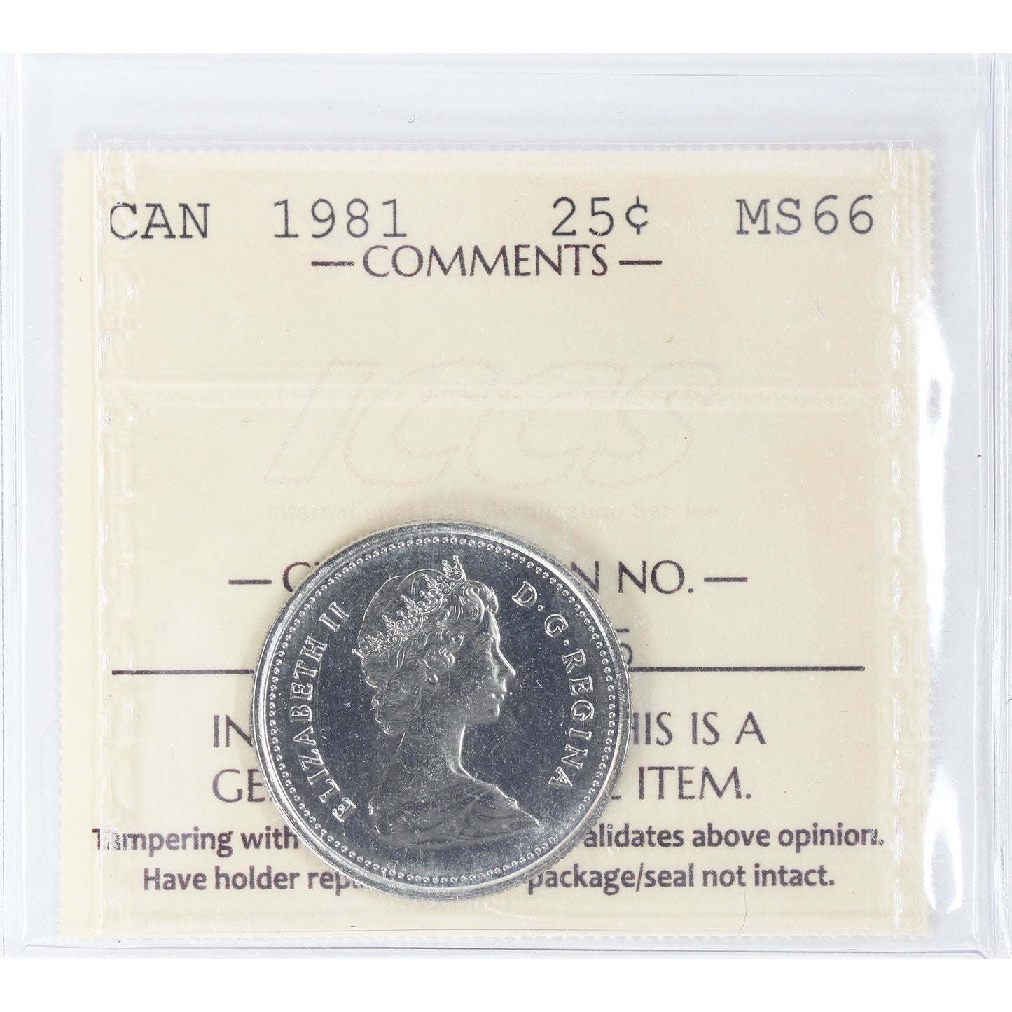 1981 Canada 25-cents ICCS Certified MS-66
