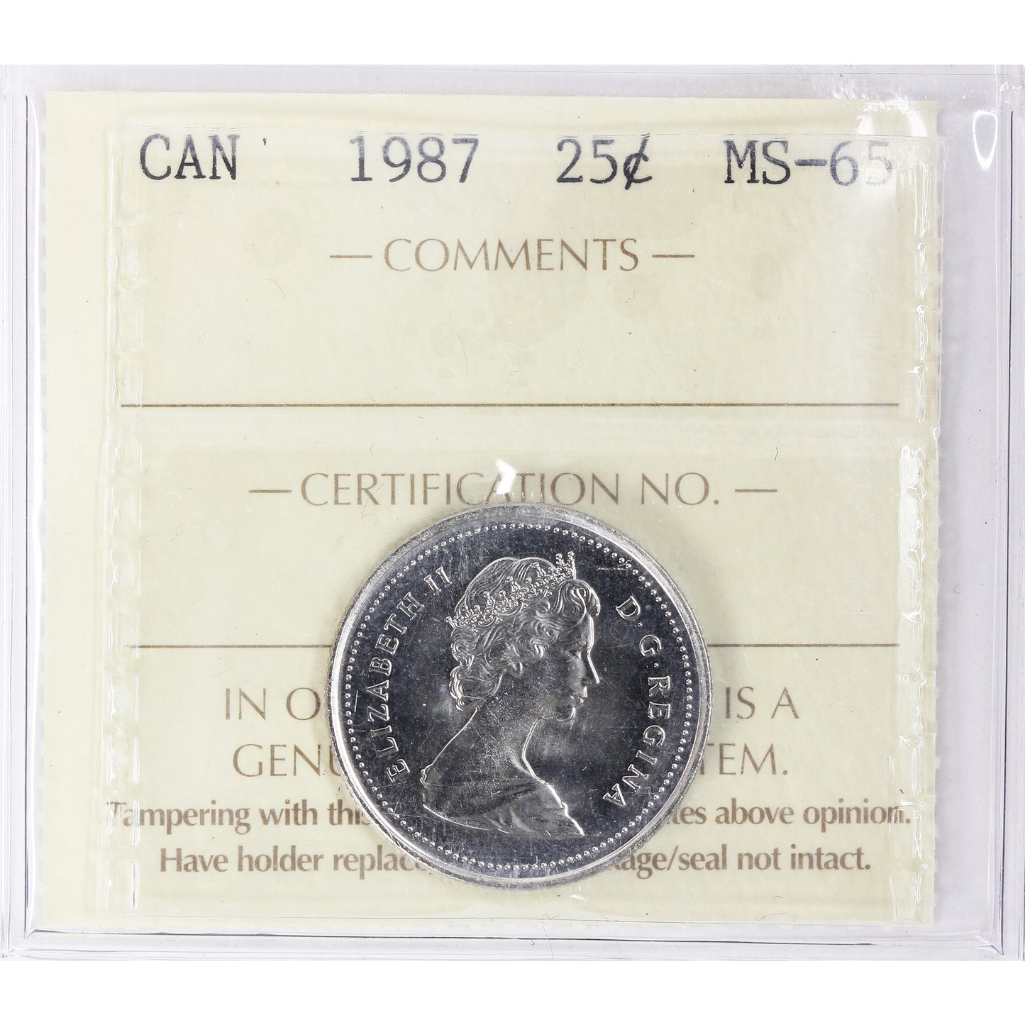 1987 Canada 25-cents ICCS Certified MS-65