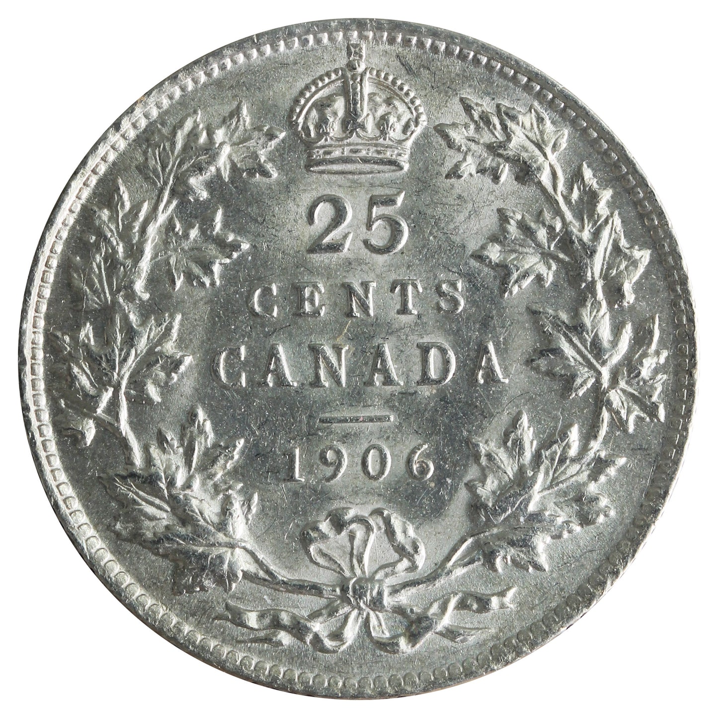 1906 Large Crown Canada 25-cents ICCS Certified AU-55