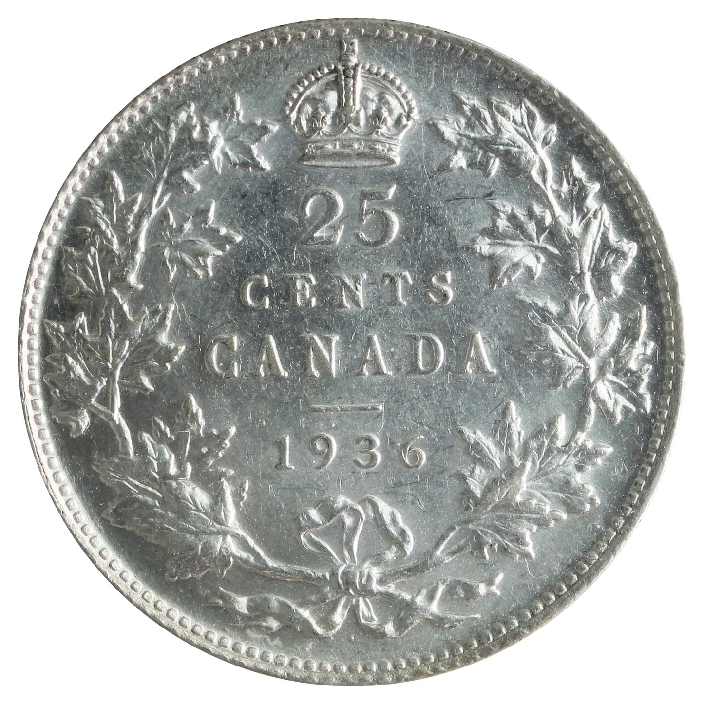 1936 Dot Canada 25-cents ICCS Certified AU55