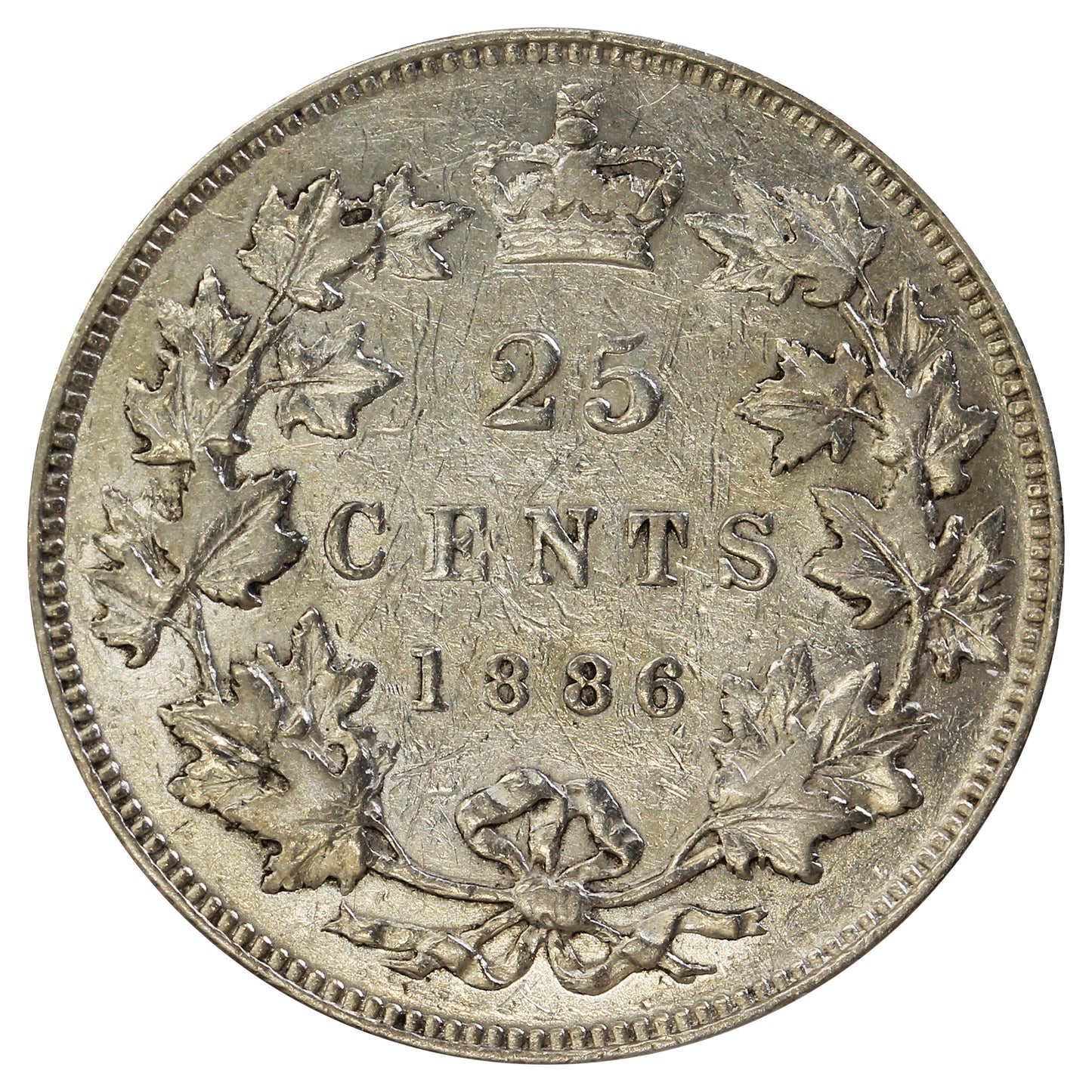 1886 Normal 6 Obv. 5 SBE Canada 25-cents Extra Fine (EF-40) $
