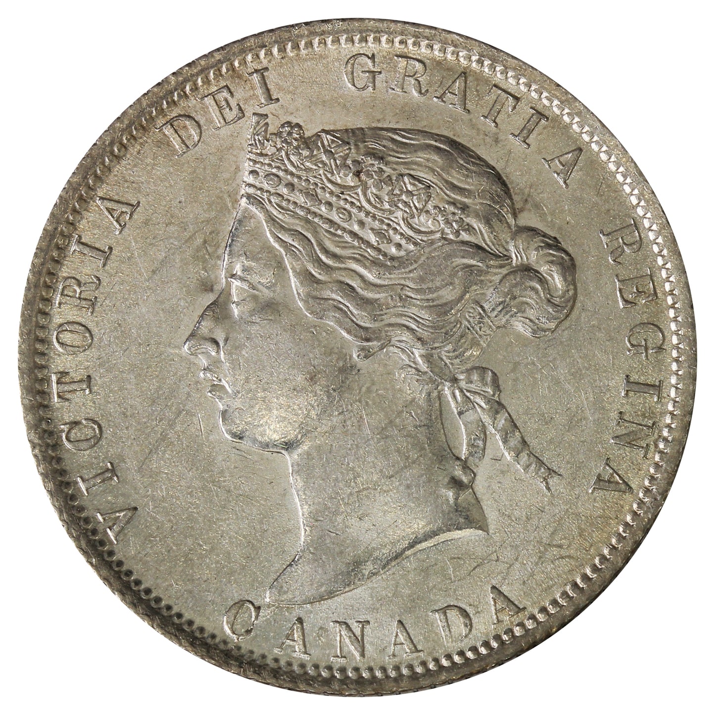1872H 7/7, Obv. 2 Canada 25-cents AU-53 $