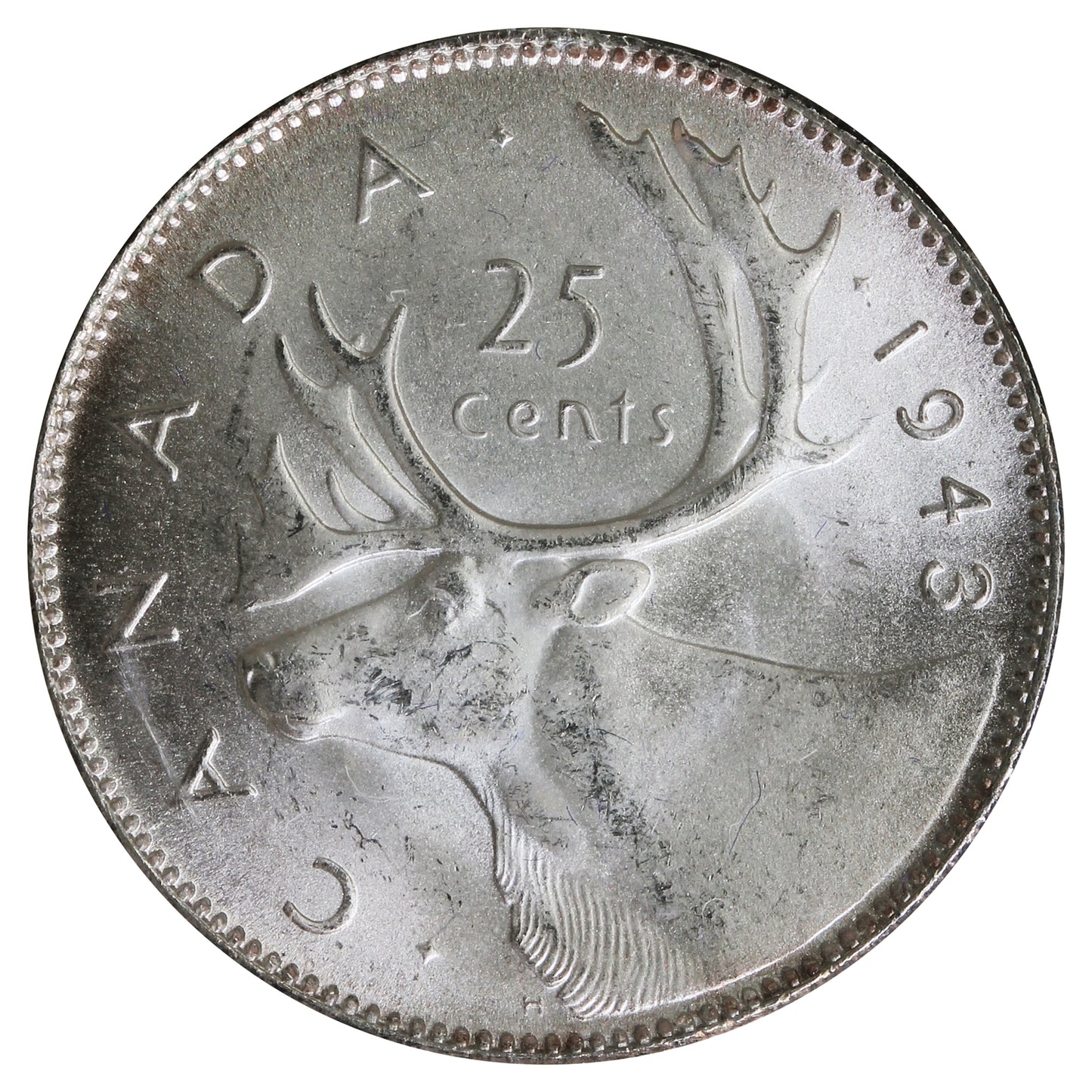 1943 Canada 25-cents ICCS Certified MS65 (XOF 775)