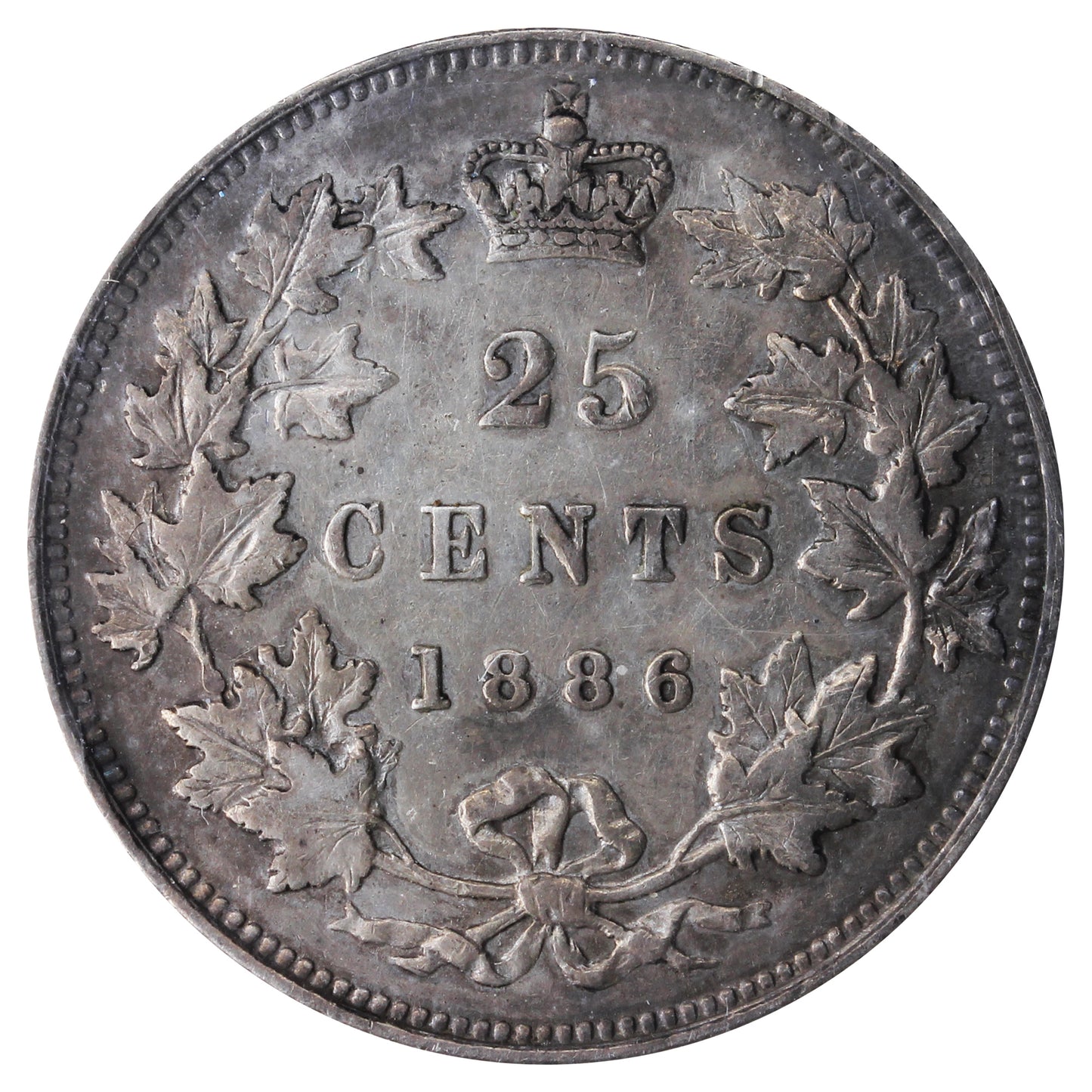 1886 Short Bough Ends, Obv. 4 Canada 25-cents ICCS Certified F15