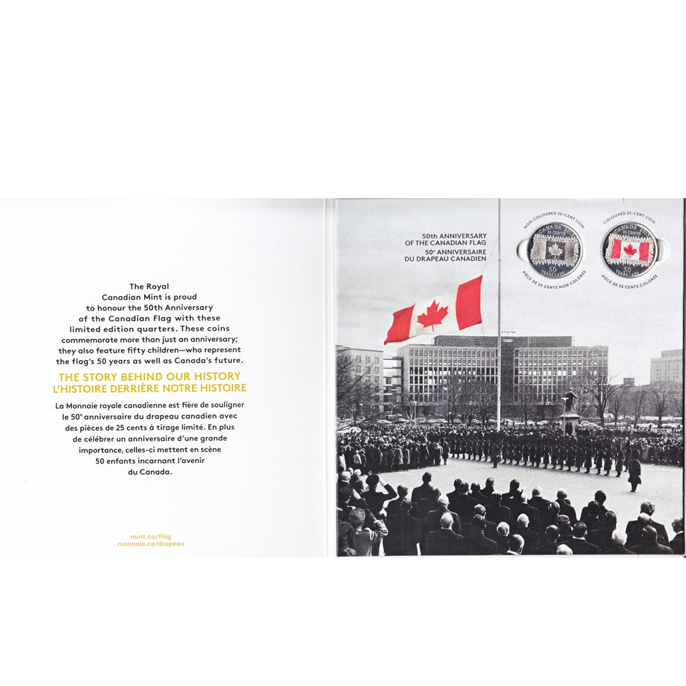 2015 50th Anniversary of the Canadian Flag 2-coin Set in Board (Light wear)