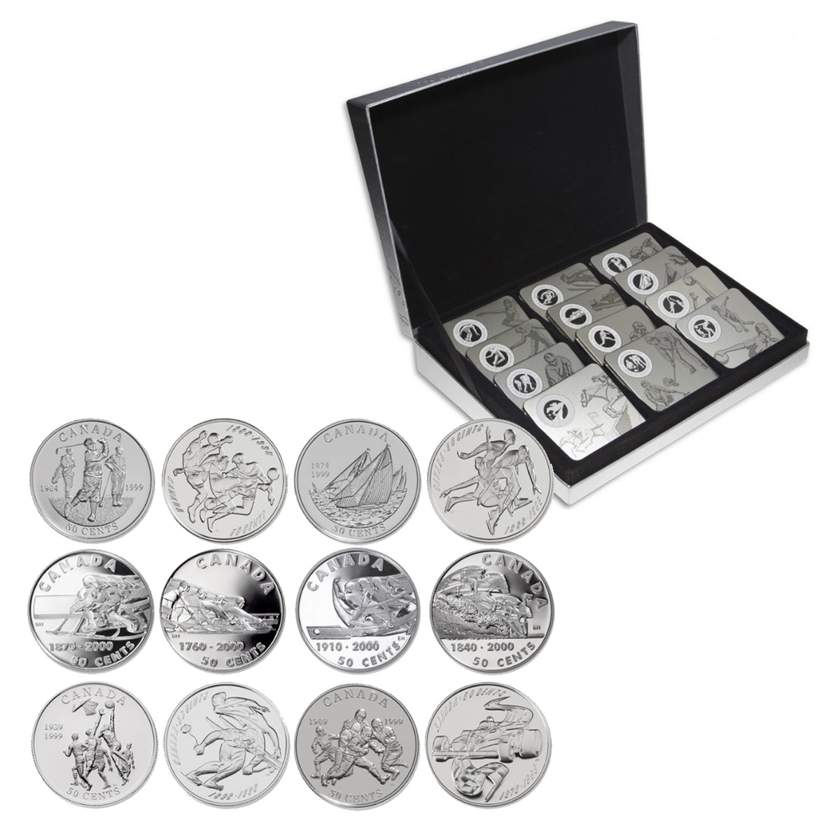 Set of All 12x 1998-2000 Canada 50-cent Sports Sterling in Case (See description)