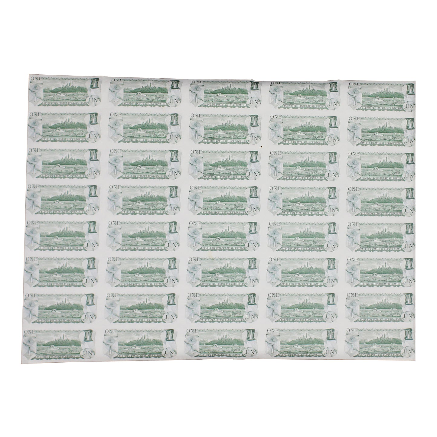 1973 Canada $1 BFD Prefix Uncut Sheet of 40 Notes - 5x8 Format (Ruffled)