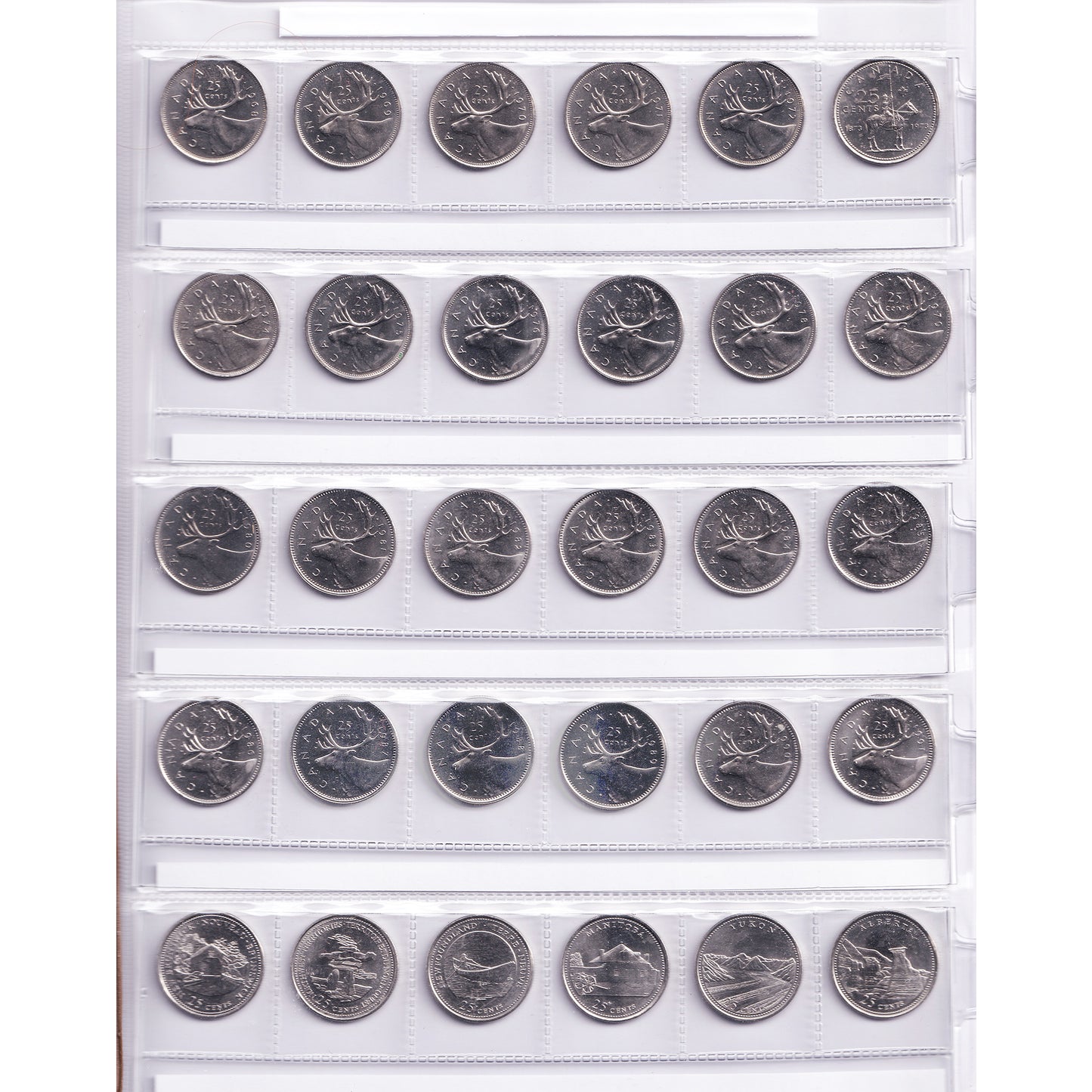 1968 to 2025 Canada 25 Cents Collection with Deluxe folder (140 coins) Incl. Commemoratives