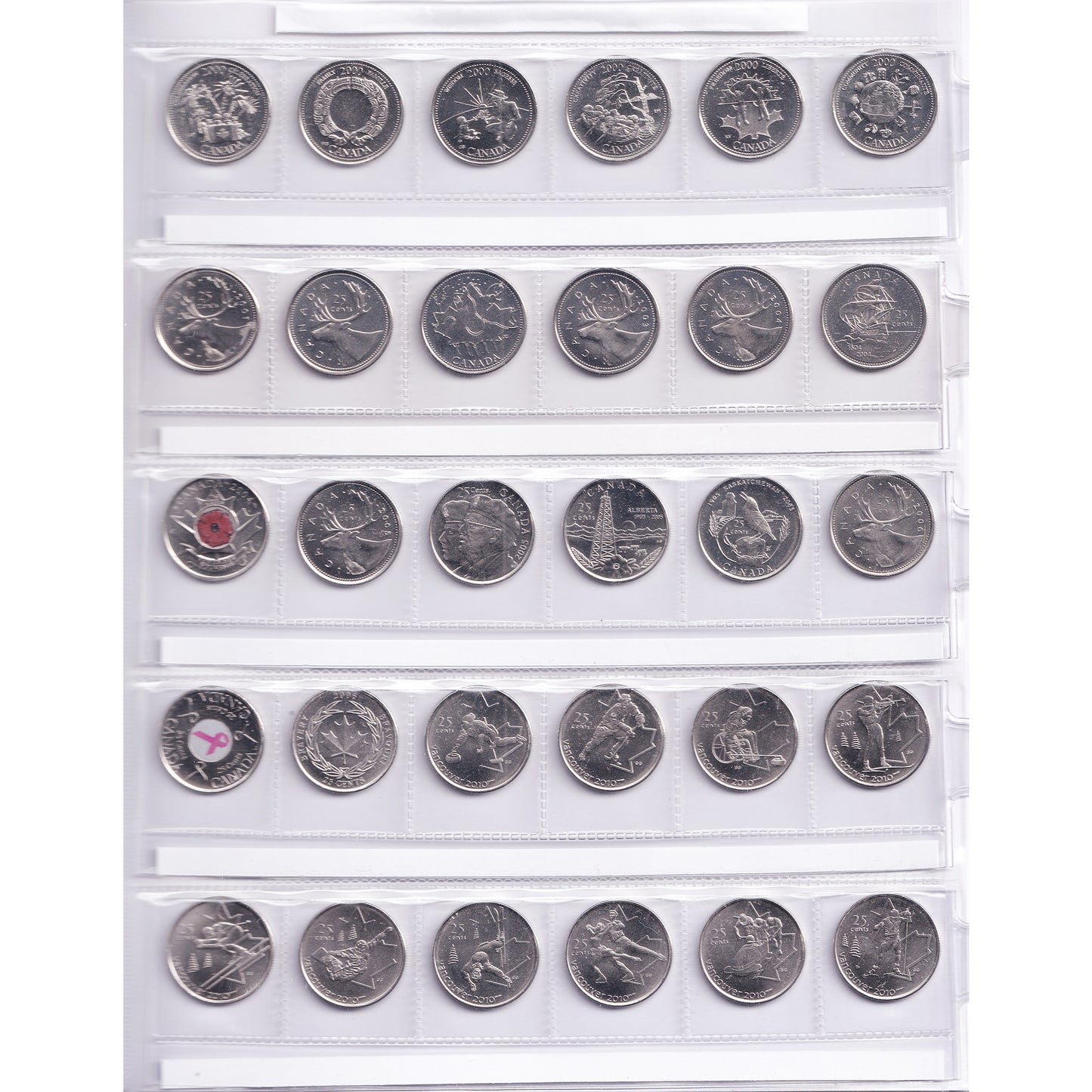 1968 to 2025 Canada 25 Cents Collection with Deluxe folder (140 coins) Incl. Commemoratives