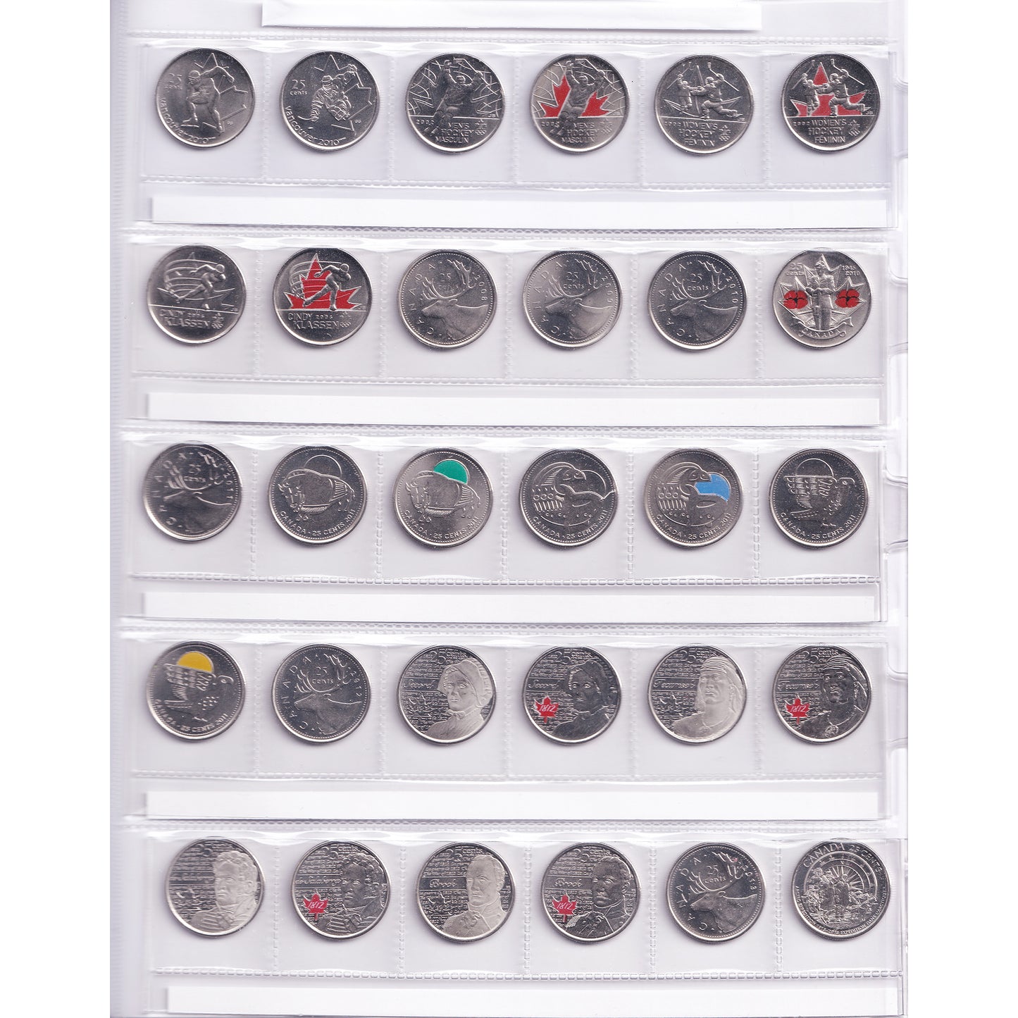 1968 to 2025 Canada 25 Cents Collection with Deluxe folder (140 coins) Incl. Commemoratives