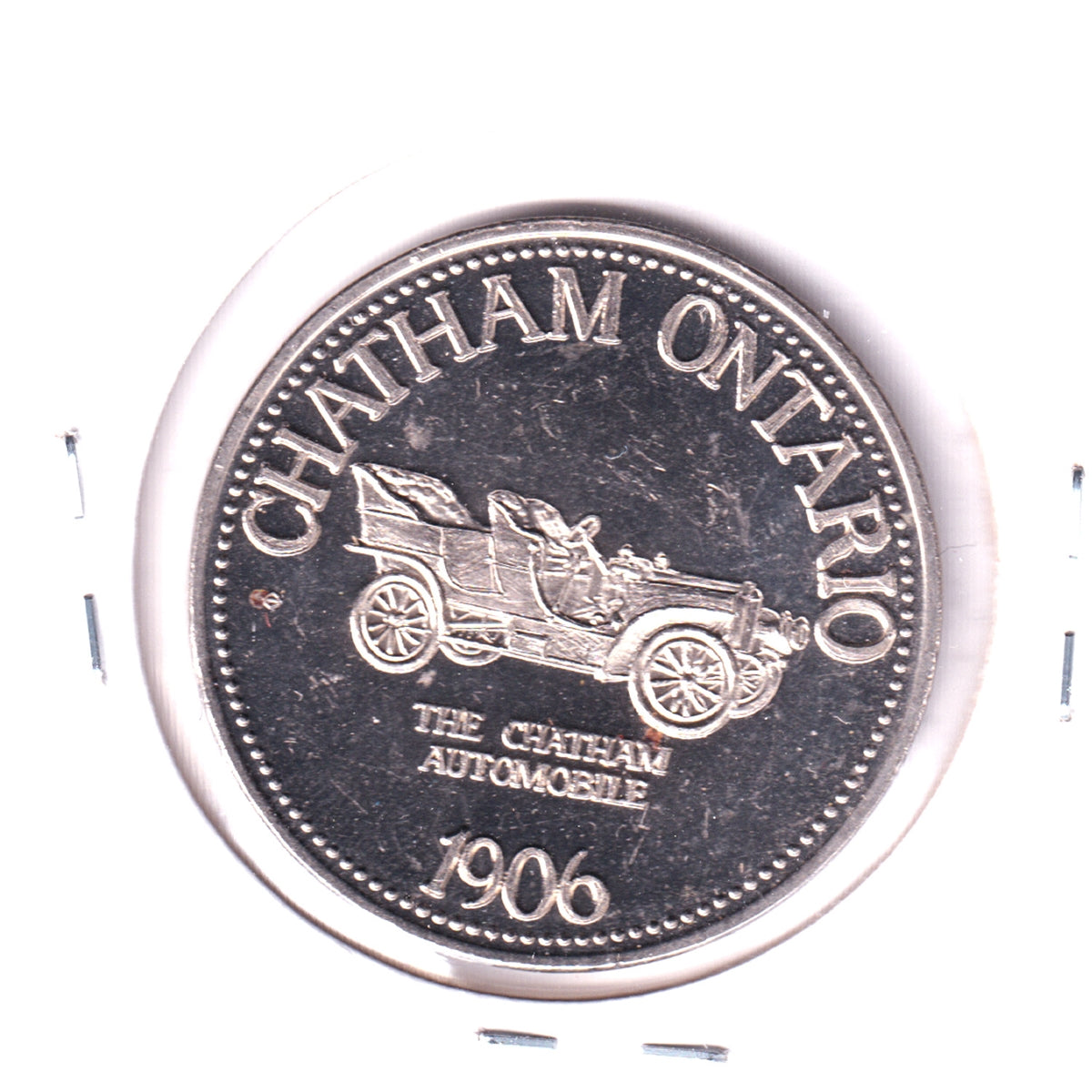 1977 Chatham, Ontario, Souvenir Dollar Trade Token: 1906 Chatham Automobile