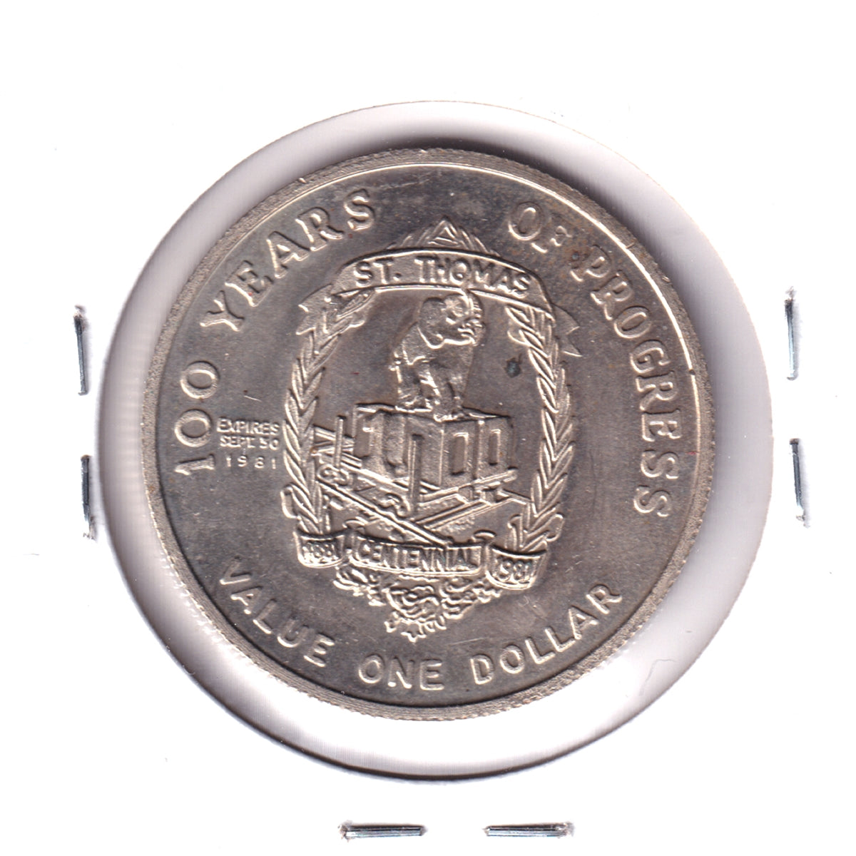 1981 St. Thomas, Ontario, Centennial Trade Dollar Token: 100 Years of Progress (Spots)