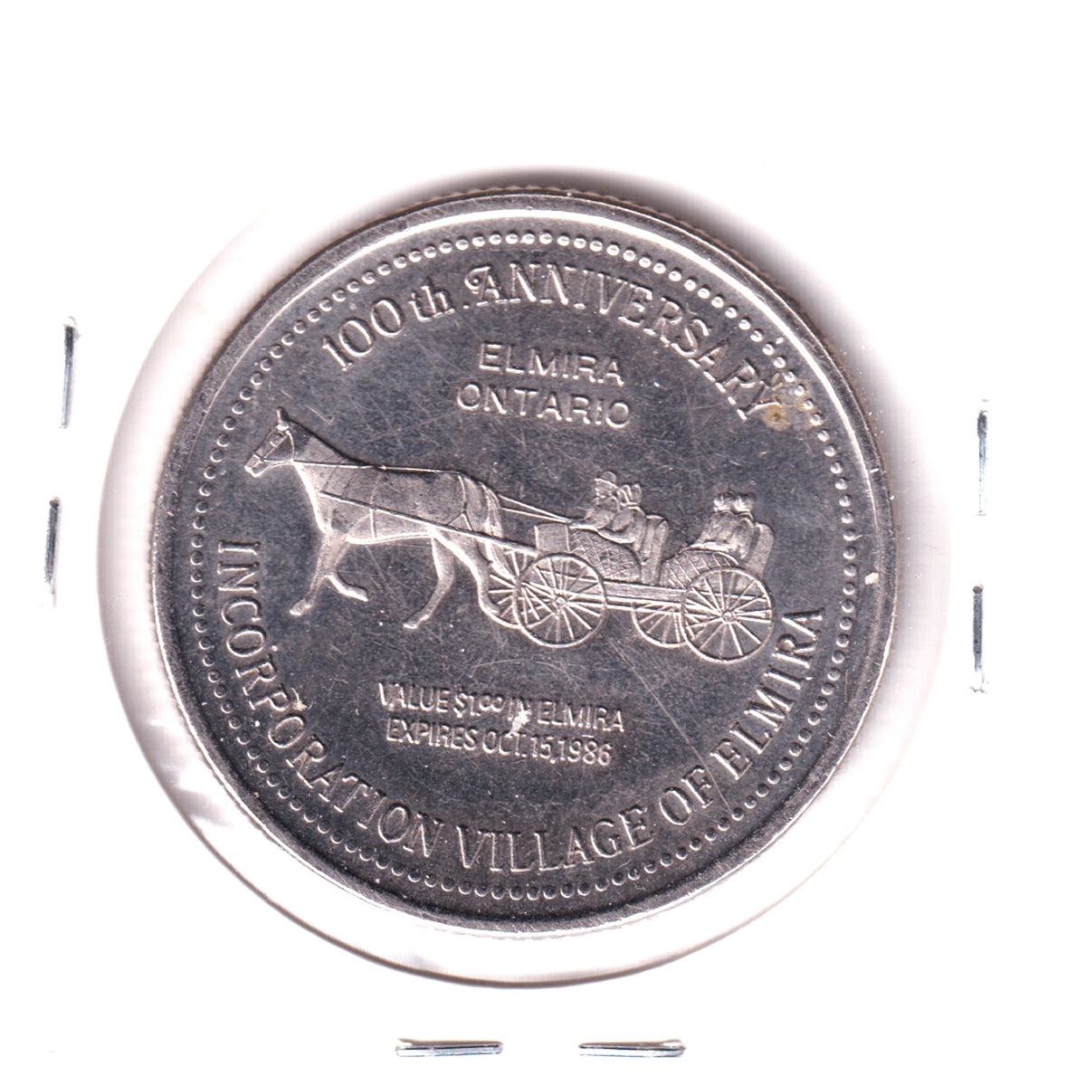 1986 Elmira & Woolwich, Ontario, Trade Dollar Token: 100th Anniversary of Elmira