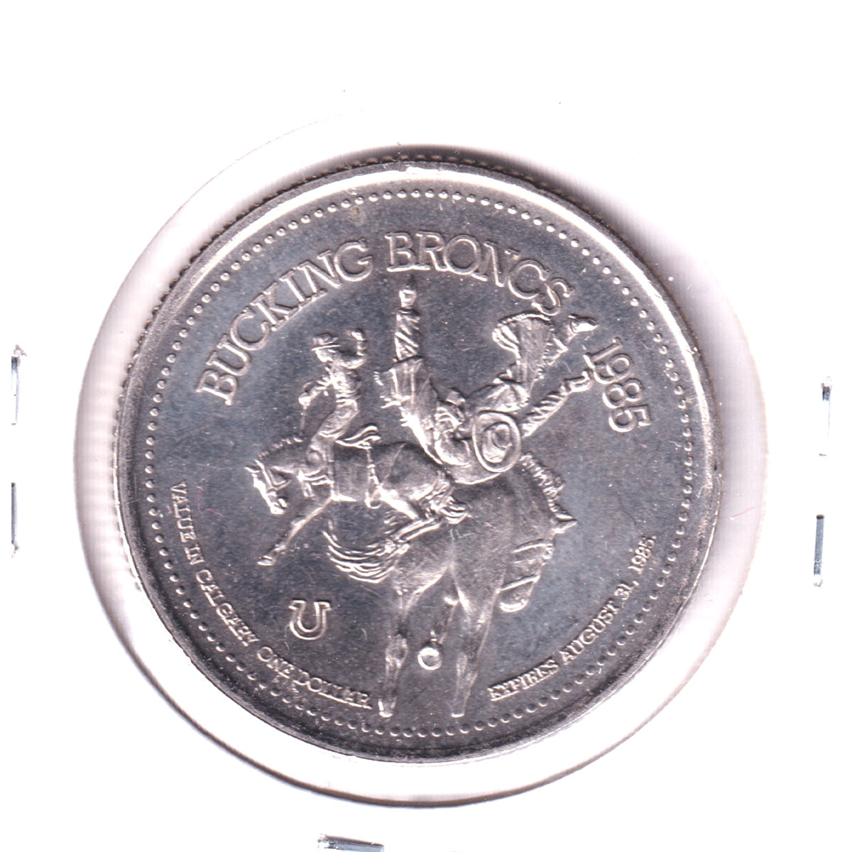 1985 Calgary Stampede Dollar Trade Token: Bucking Broncs & Tom Three Persons