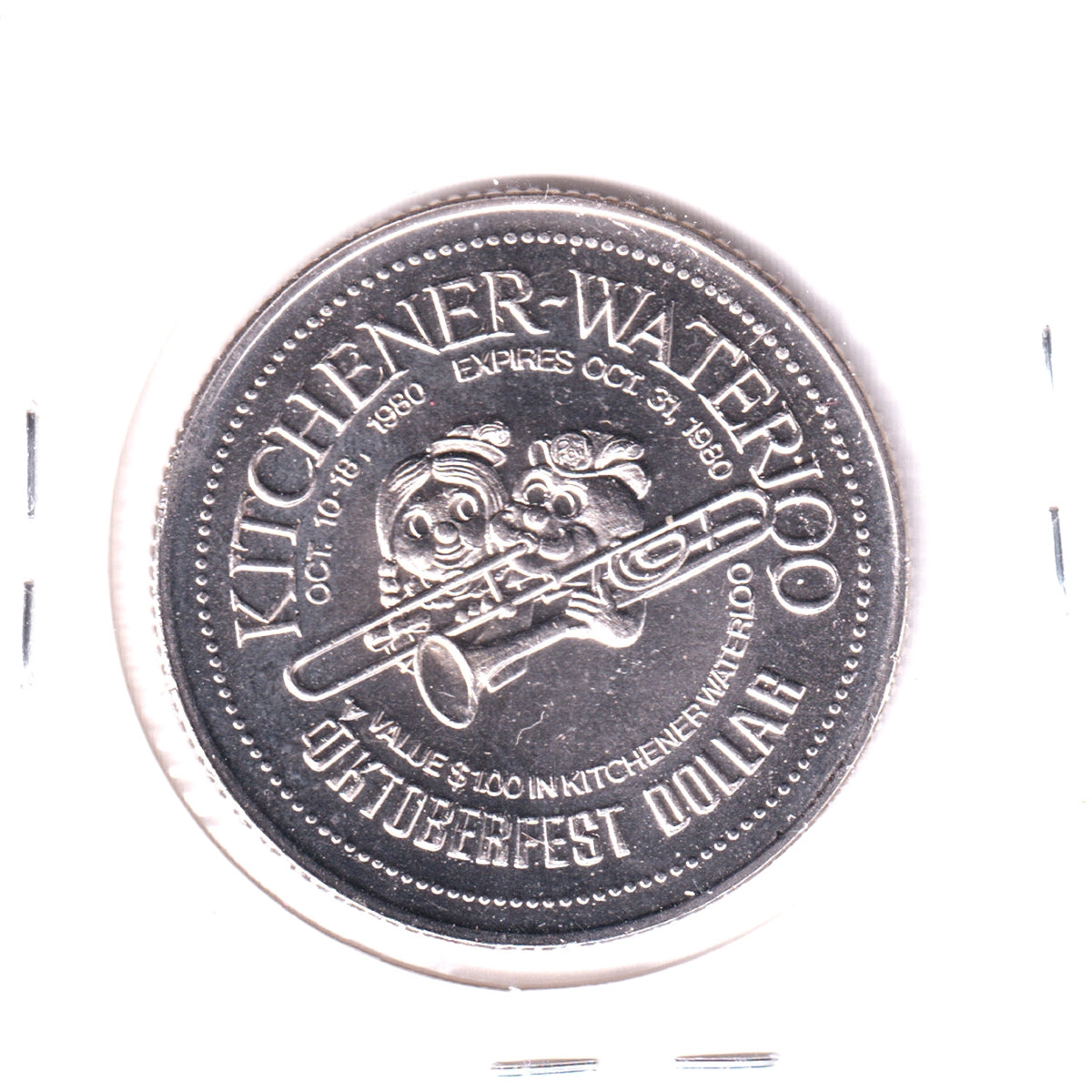 1980 Kitchener-Waterloo Oktoberfest Trade Dollar Token: The Centre in the Square