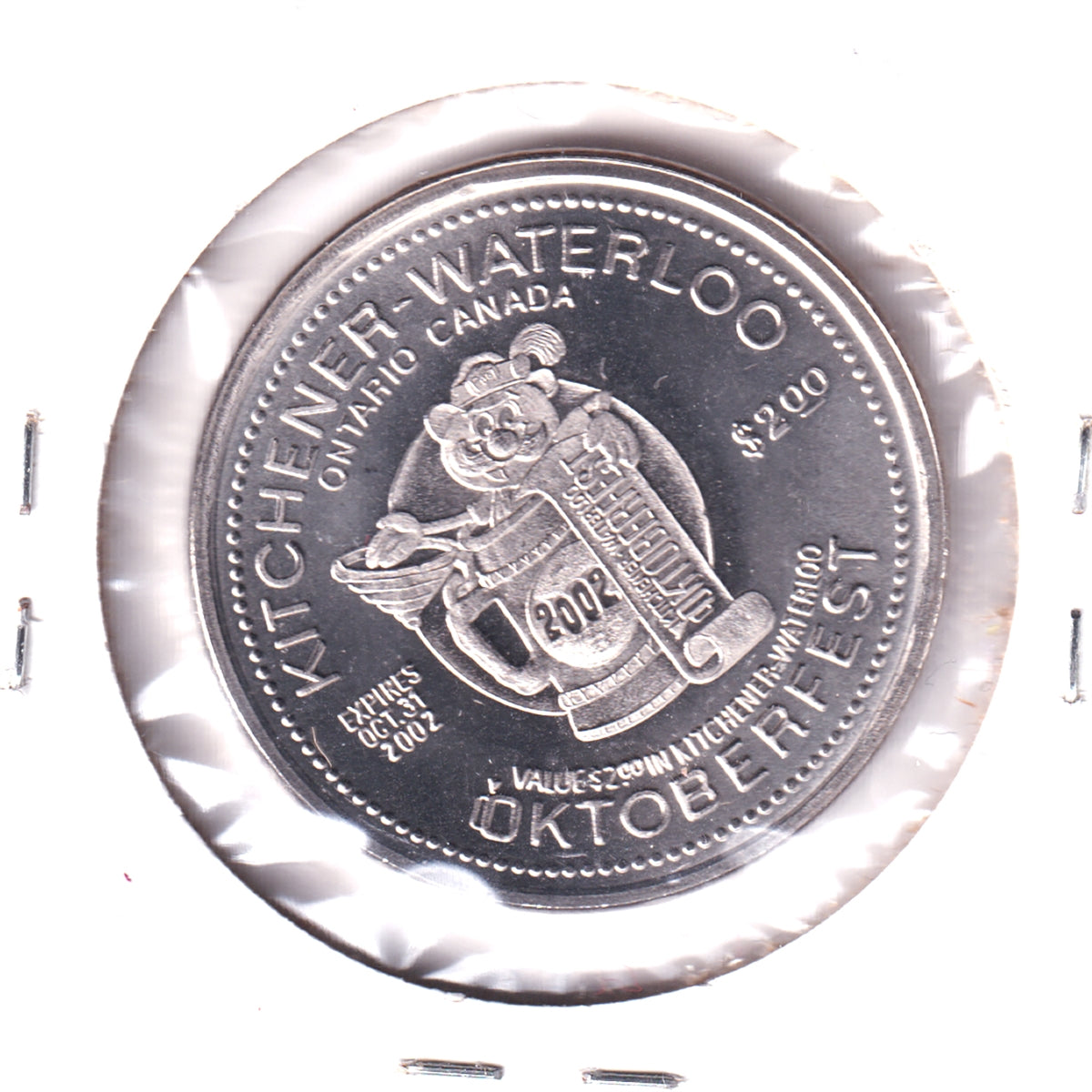 2002 Kitchener-Waterloo Oktoberfest $2 Trade Token: Dr. JG Hagey, 1st President of UW