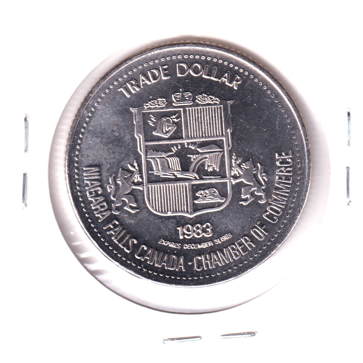 1983 Niagara Falls, ON Trade Dollar: Observation Platform, World's Most Famous Address