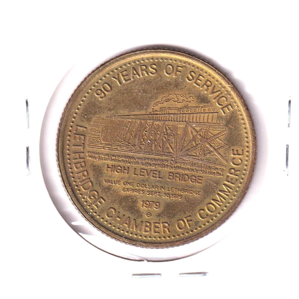 1979 Lethbridge, AB, Trade Dollar Token: High Level Bridge & Coaley Coalbanks
