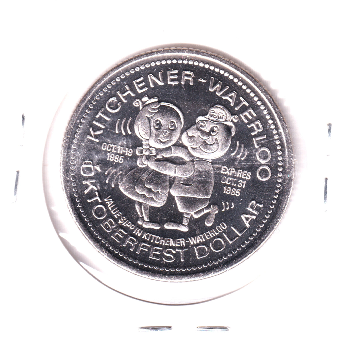 1985 K-W Oktoberfest Trade Dollar Token: Waterloo Heritage Timeteller