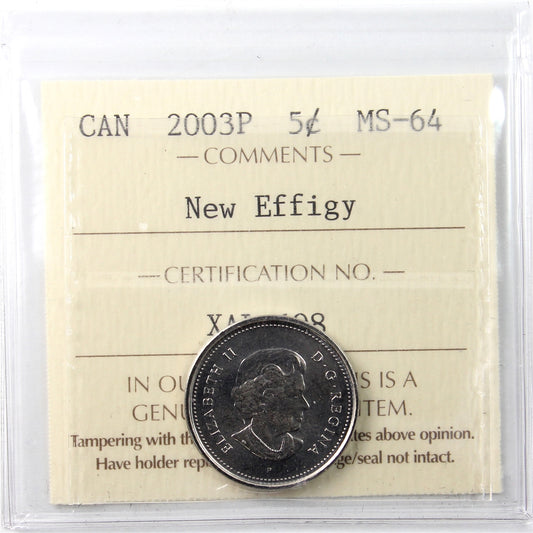 2003P New Effigy Canada 5-cents ICCS Certified MS64