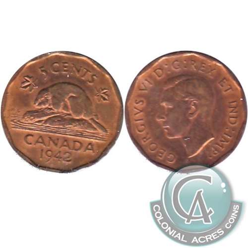 1942 Tombac Canada 5-cents Extra Fine (EF-40)