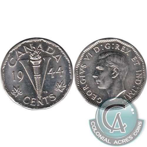 1944 No Chrome Canada 5-cents Almost Uncirculated (AU50)