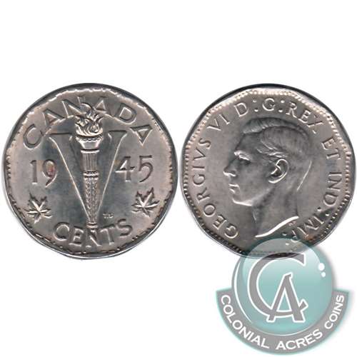 1945 No Chrome Canada 5-cents Almost Uncirculated (AU50)