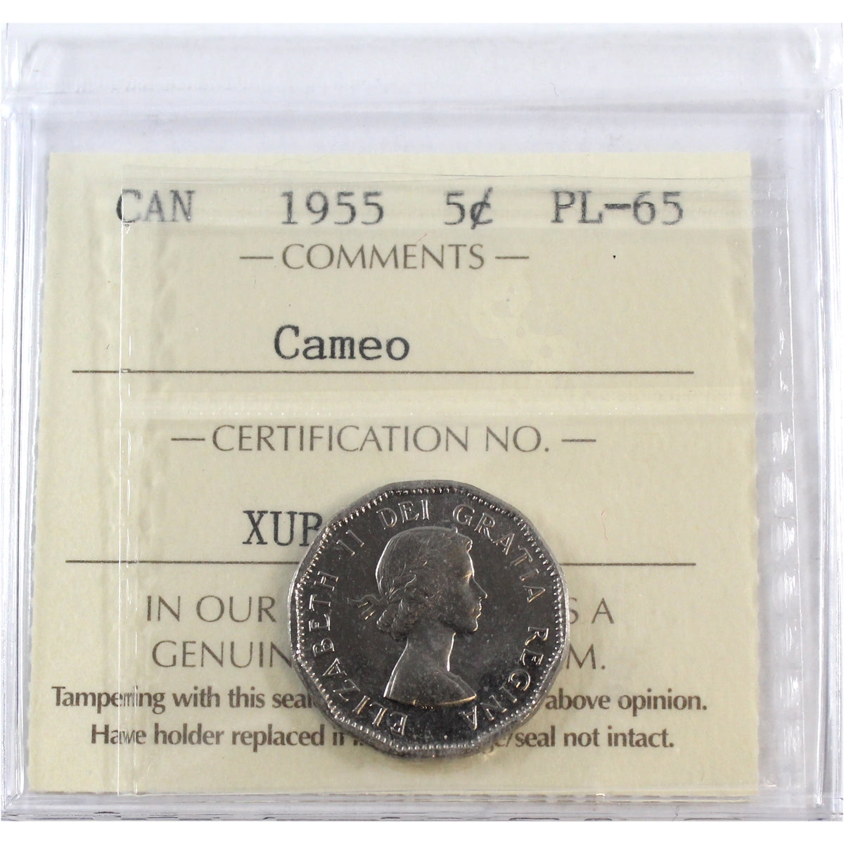 1955 Canada 5-cents ICCS Certified PL-65 Cameo