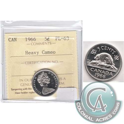 1966 Canada 5-cents ICCS Certified PL63 Heavy Cameo
