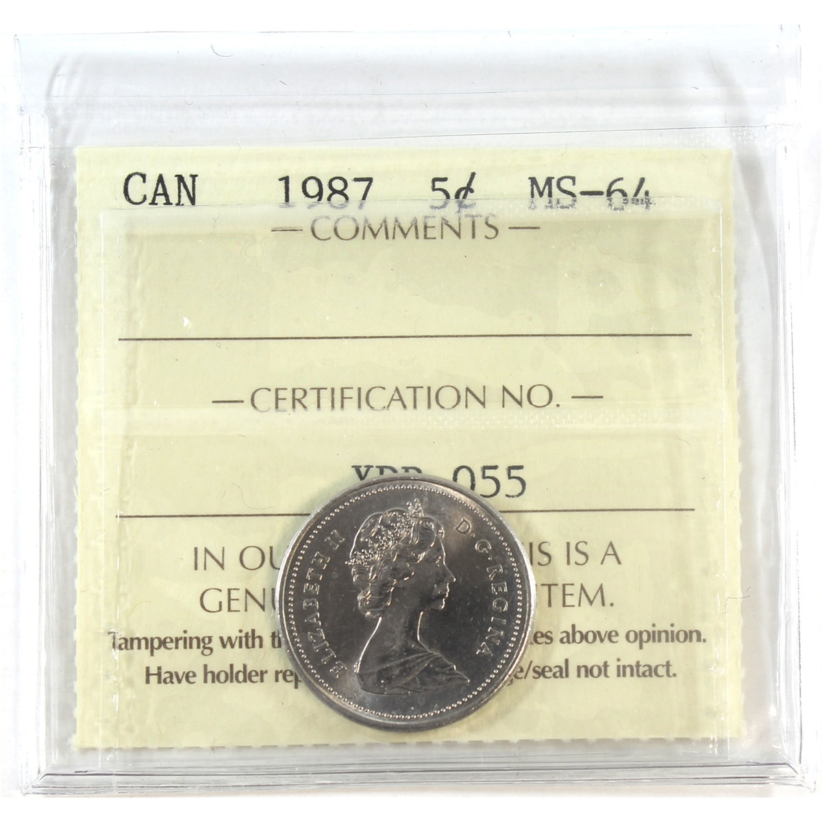 1987 Canada 5-cents ICCS Certified MS64