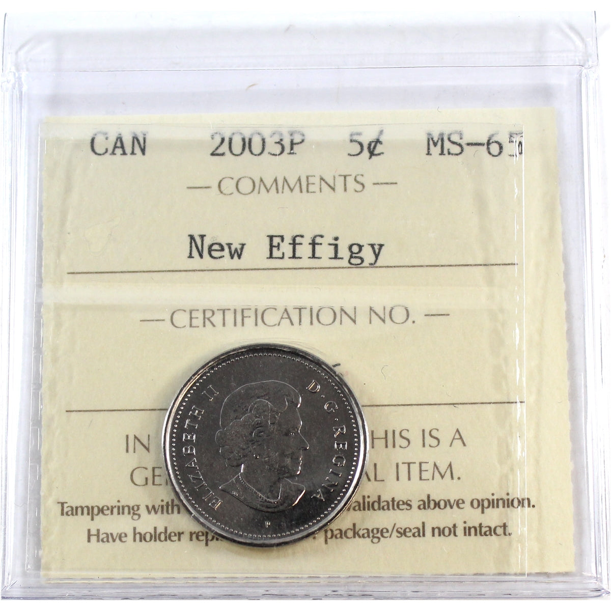 2003P New Effigy Canada 5-cents ICCS Certified MS65