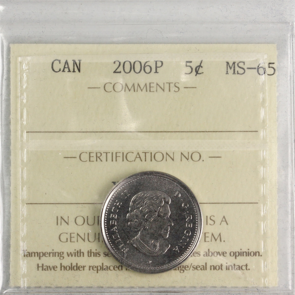 2006P Canada 5-cents ICCS Certified MS65