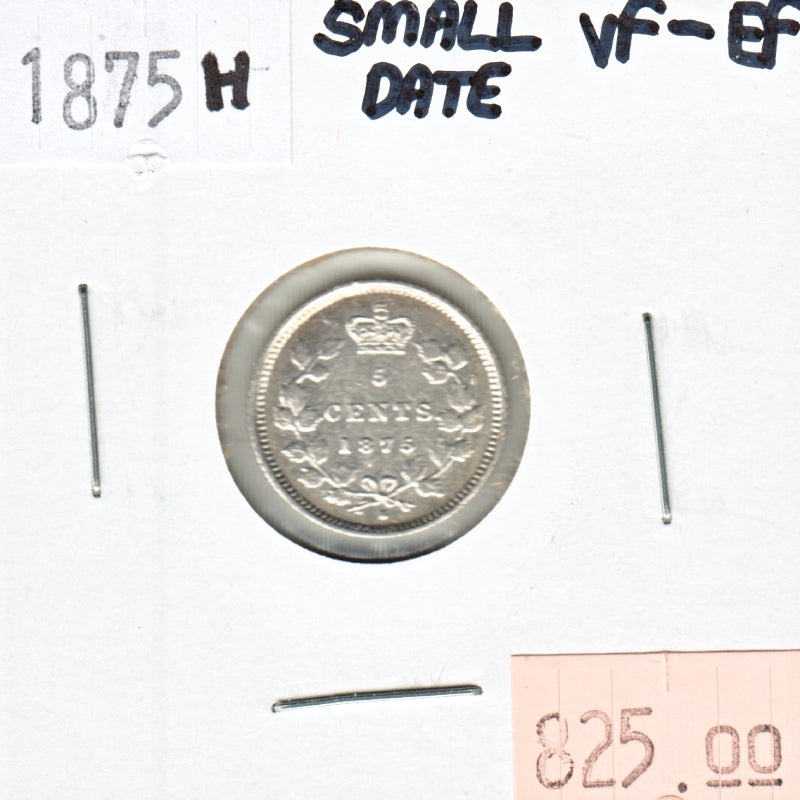 1875H Small Date Canada 5-cents VF-EF (VF30) $